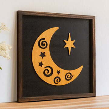Wooden Sun And Moon Wall Art Wood Decor and Boho Accent Y54