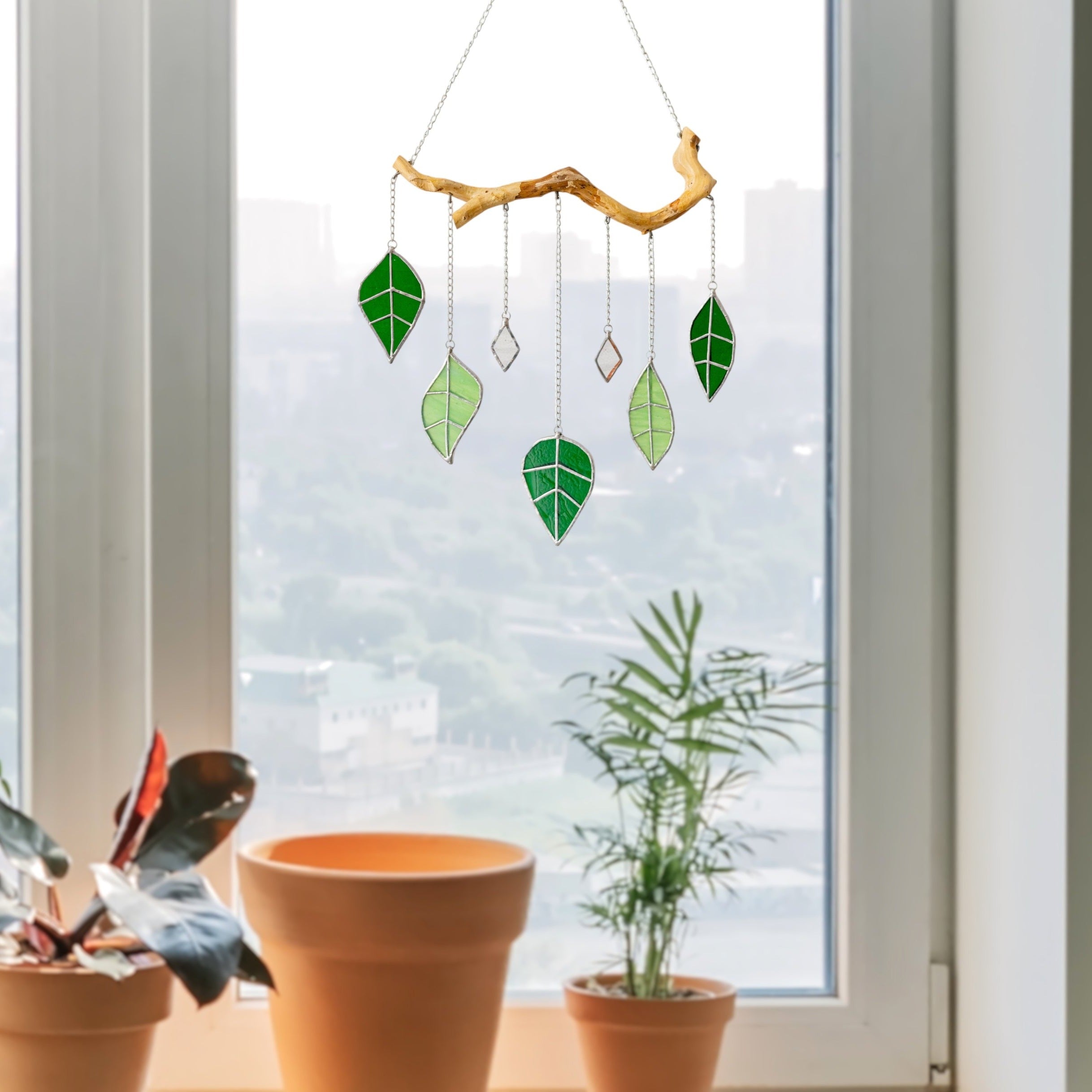 Leaves Glass Art or Modern Suncatcher for Nature Inspired Home Decor