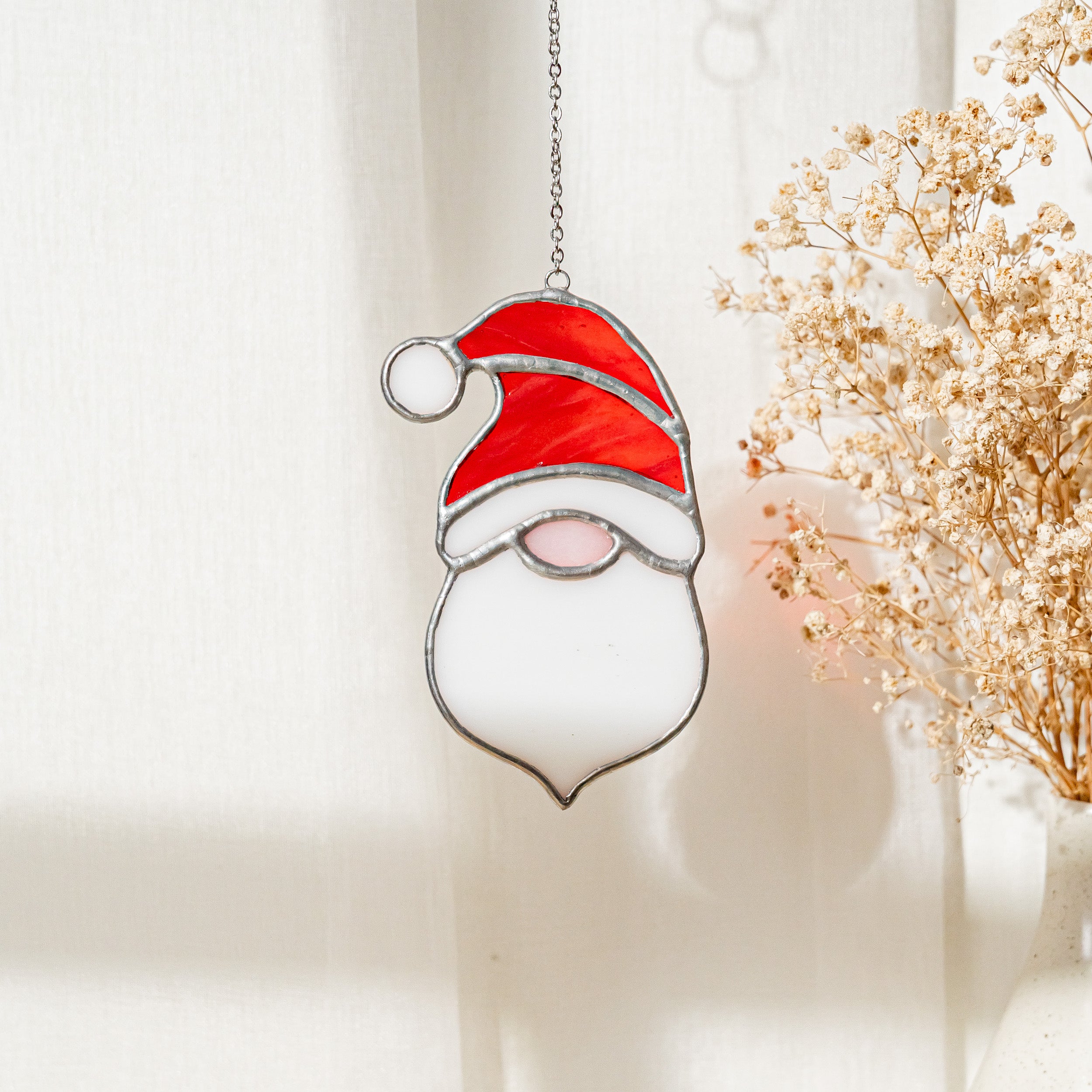 Stained Glass Santa Ornament, Minimalist holiday style F87