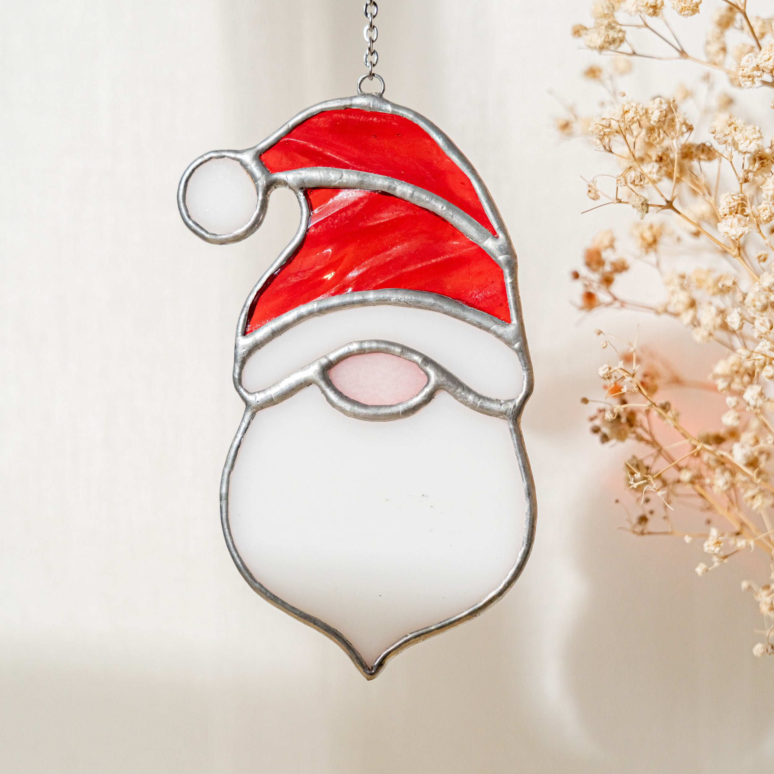 Stained Glass Santa Ornament, Christmas decorations for art F87