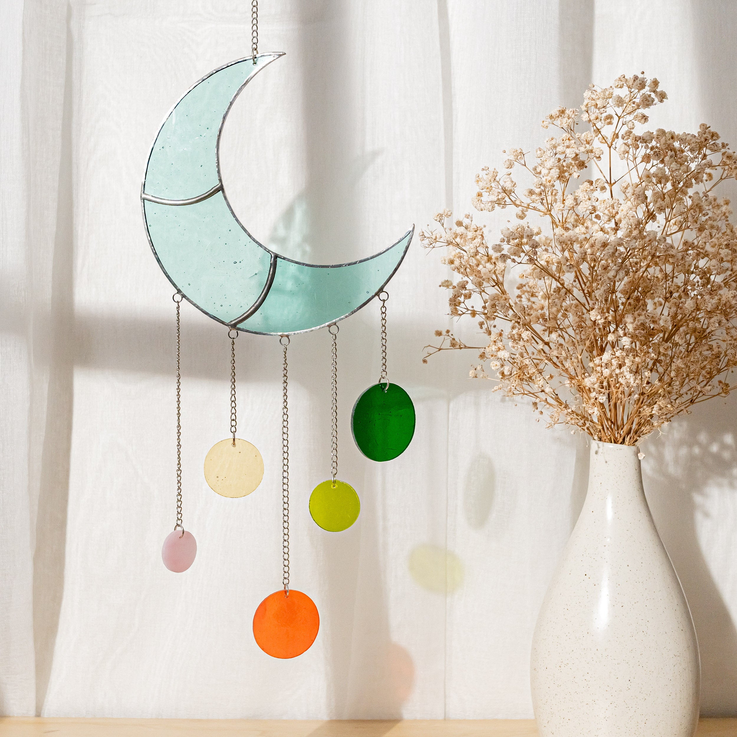 Moon Phase Stained Glass Suncatcher Wind Chimes for Stylish Home Decor