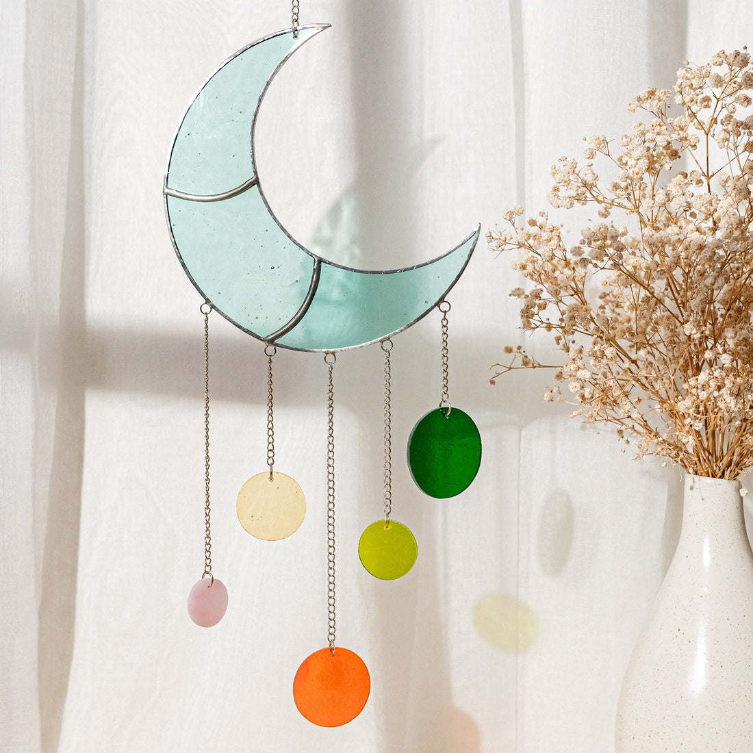 Stained Glass Moon Wind Chime for Wall hanging art, decor F55
