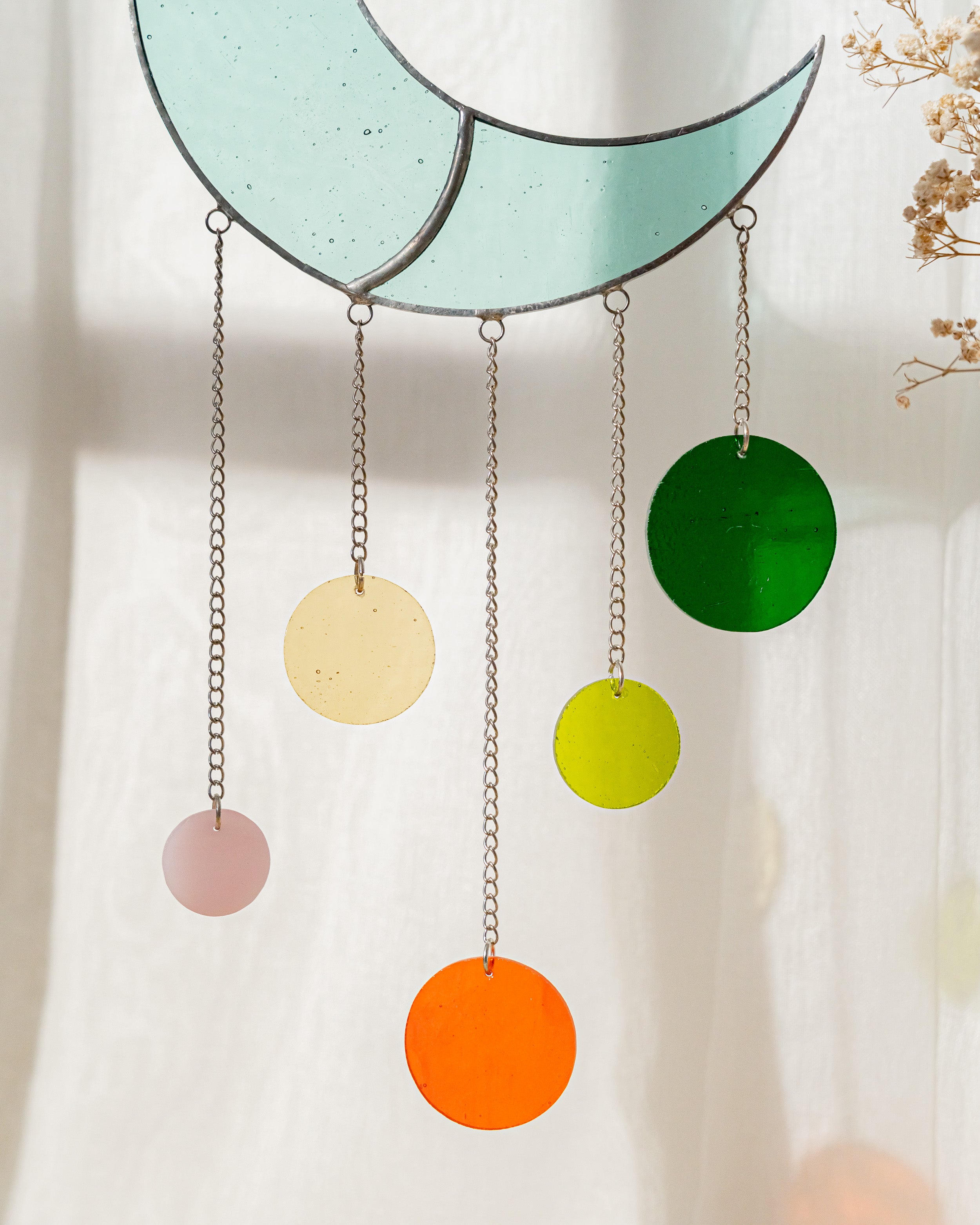 Moon Phase Stained Glass Wind Chimes for Elegant Home Decor