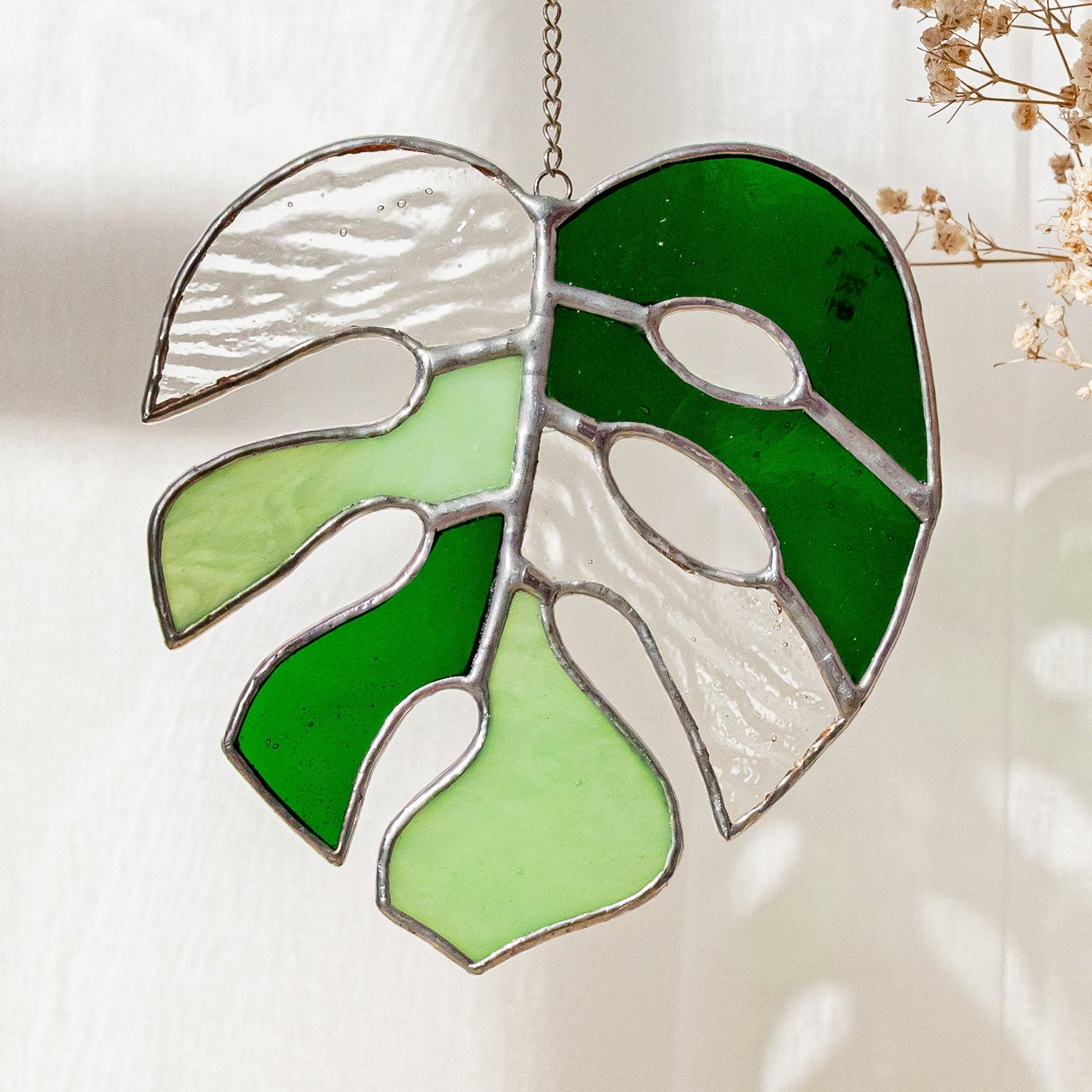 Leaf Stained Glass, Boho wall hanging and art F56