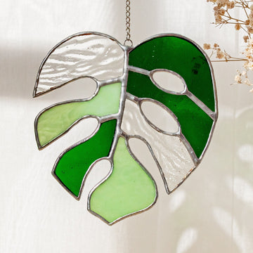 Leaf Stained Glass, Boho wall hanging and art F56