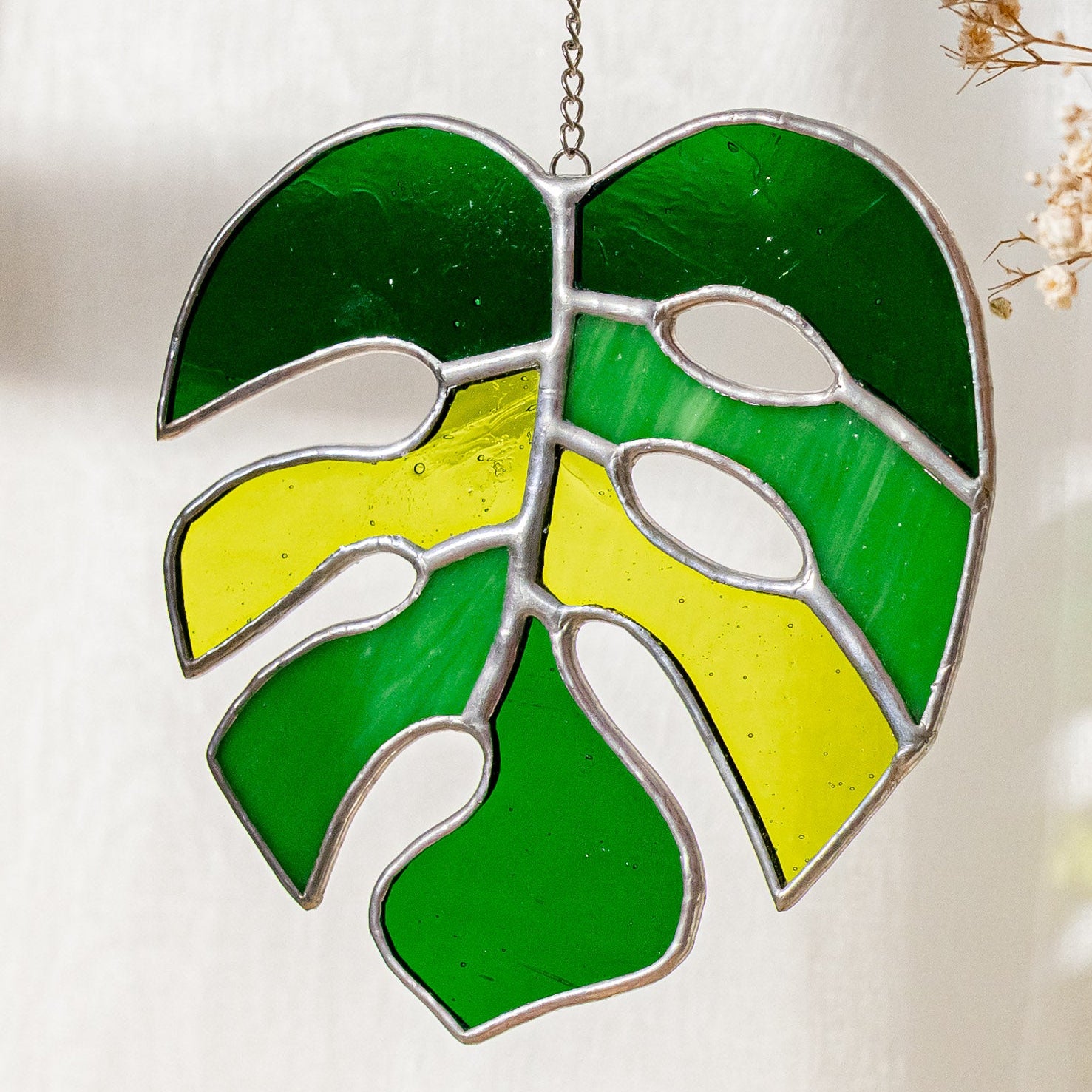 Monstera Leaf Stained Glass, Stained glass window hangings F56