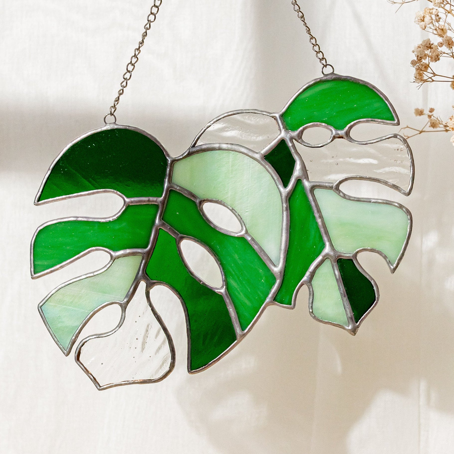 Monstera Leaves Stained Glass, Stained glass window hangings F58