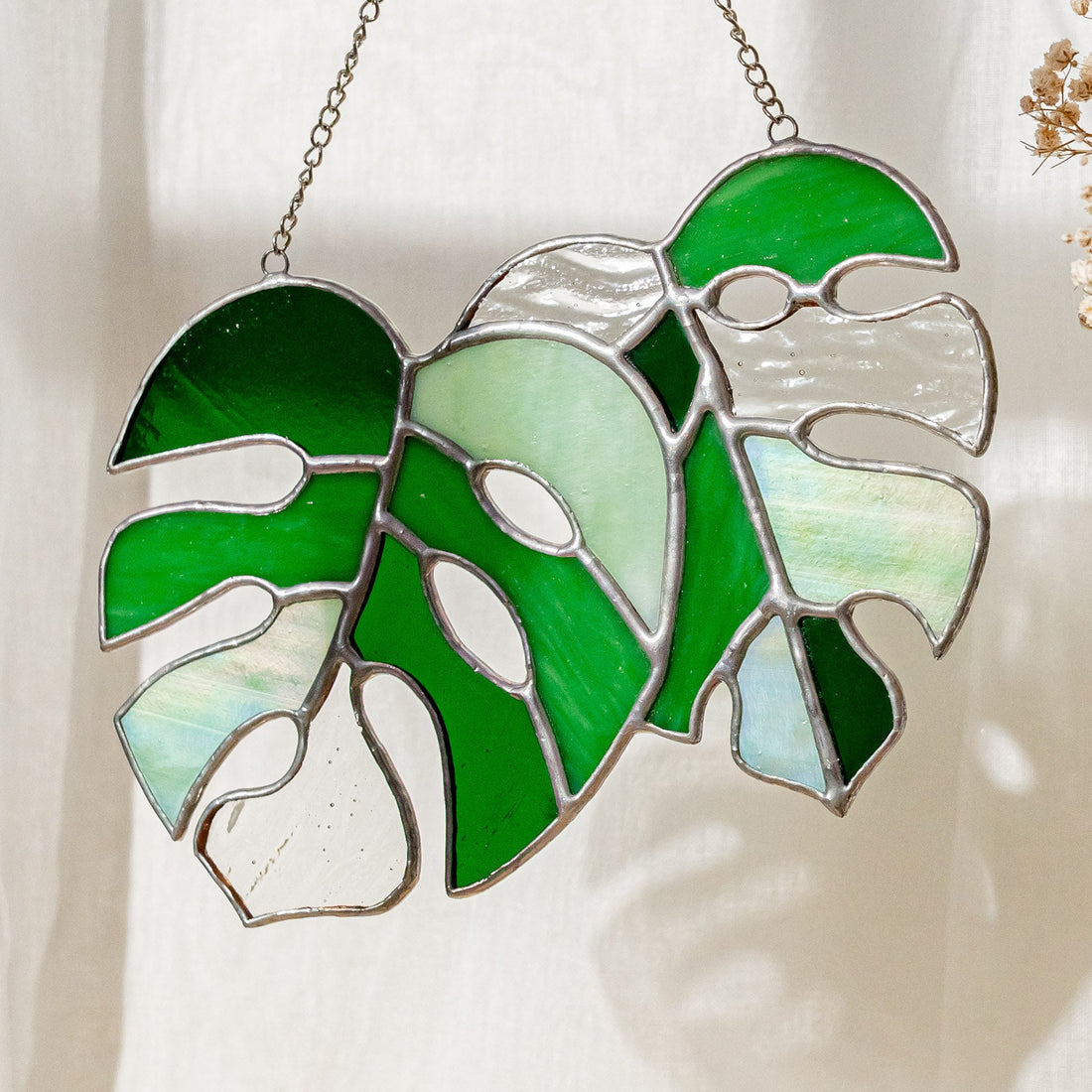 Monstera Leaves Stained Glass, Stained glass window hangings F58