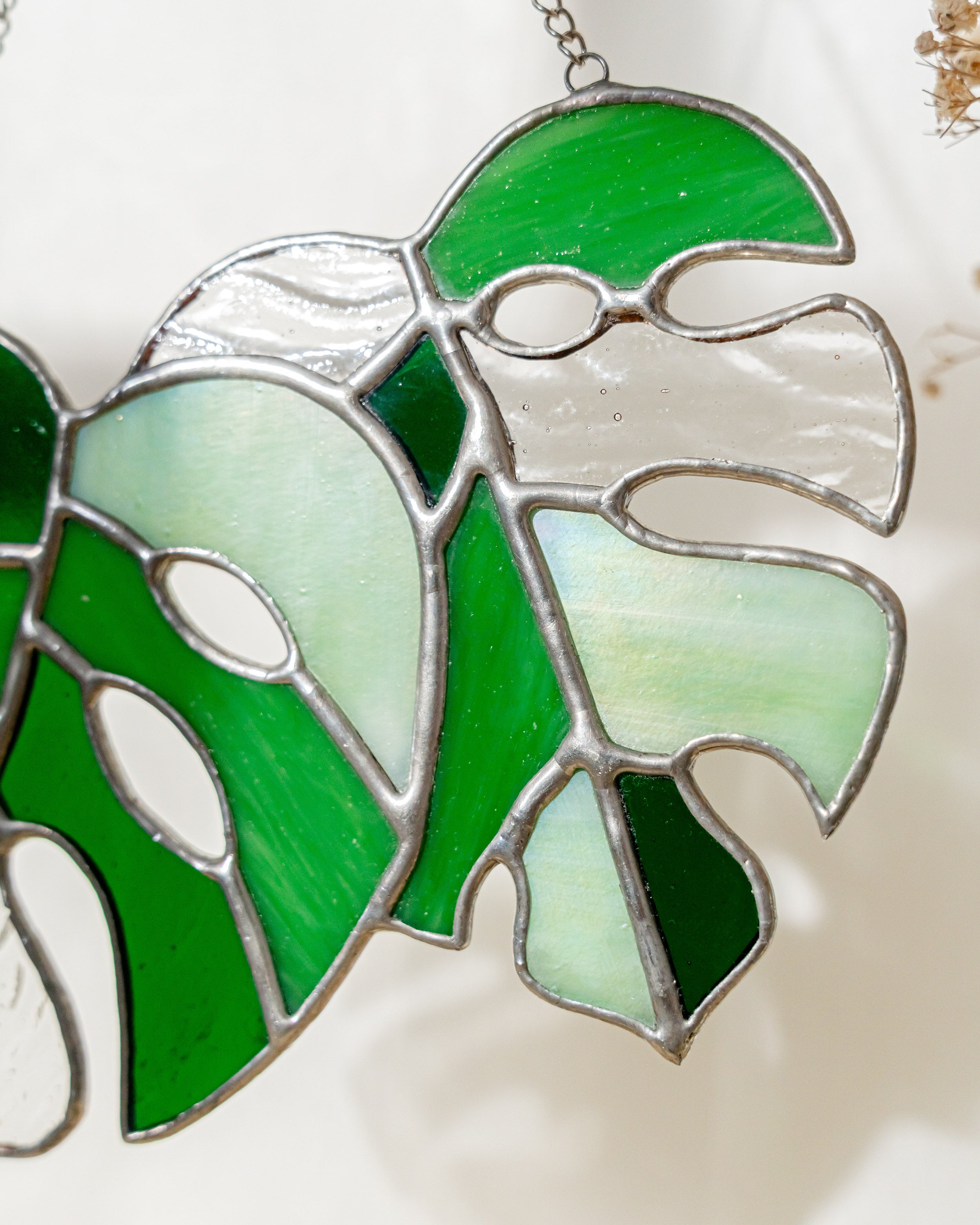 Pair of Monstera Leaf Stained Glass Art for Lively Home Accents