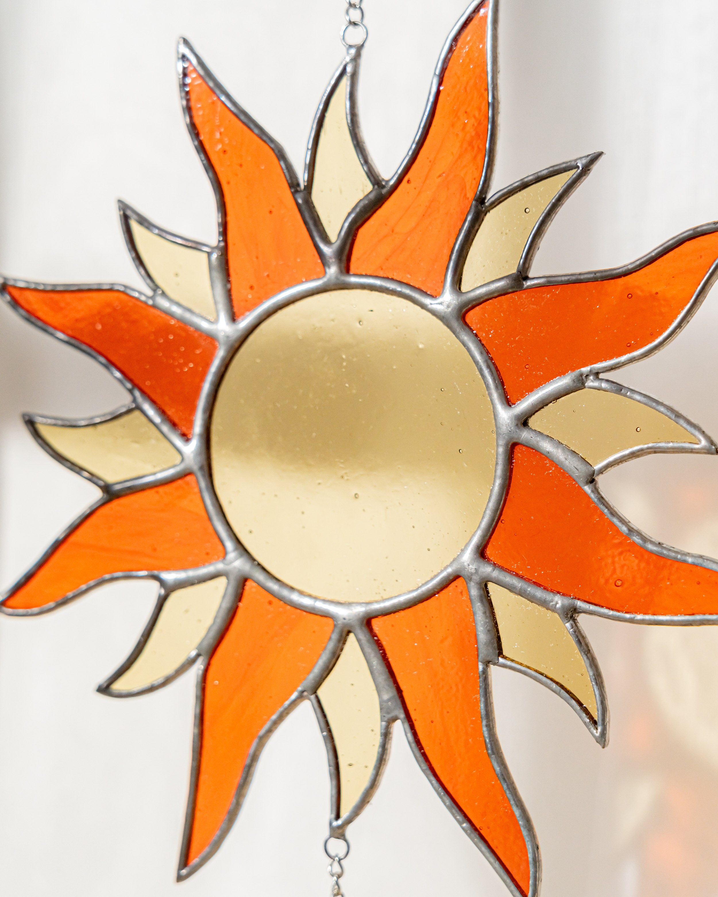 Radiant Sun Stained Glass Wall Art for Boho and Mid Century Modern Spaces