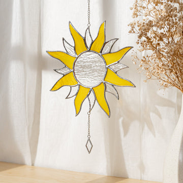 Radiant Sun Stained Glass Wall Art for Boho and Mid Century Modern Spaces