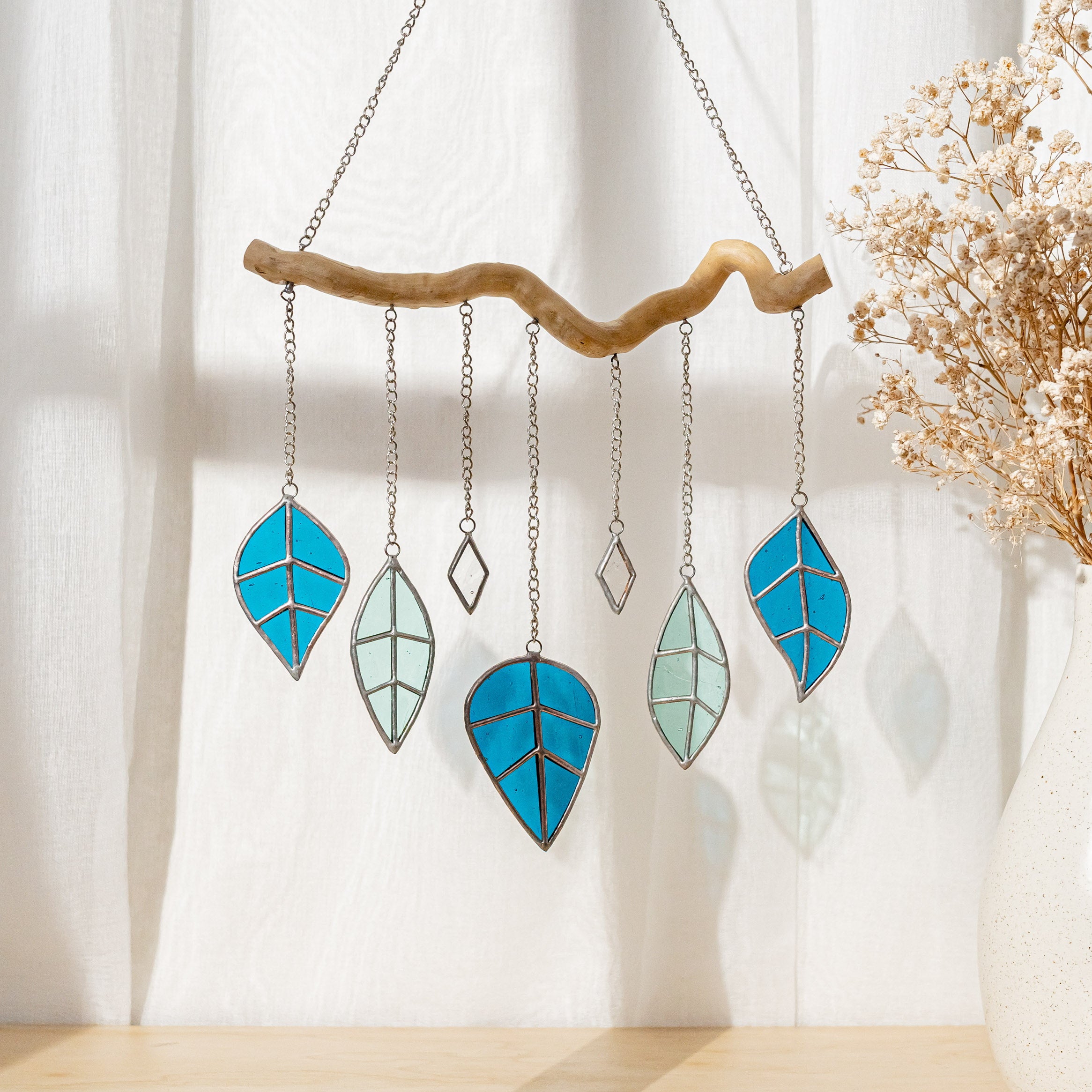 Leaves Glass Art or Modern Suncatcher for Nature Inspired Home Decor