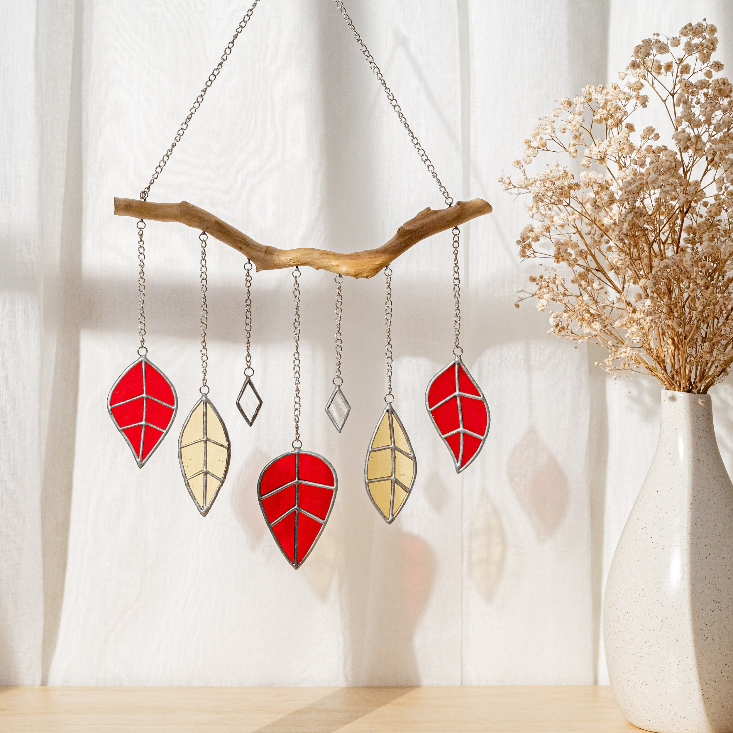 Leaves Glass Art or Modern Suncatcher for Nature Inspired Home Decor