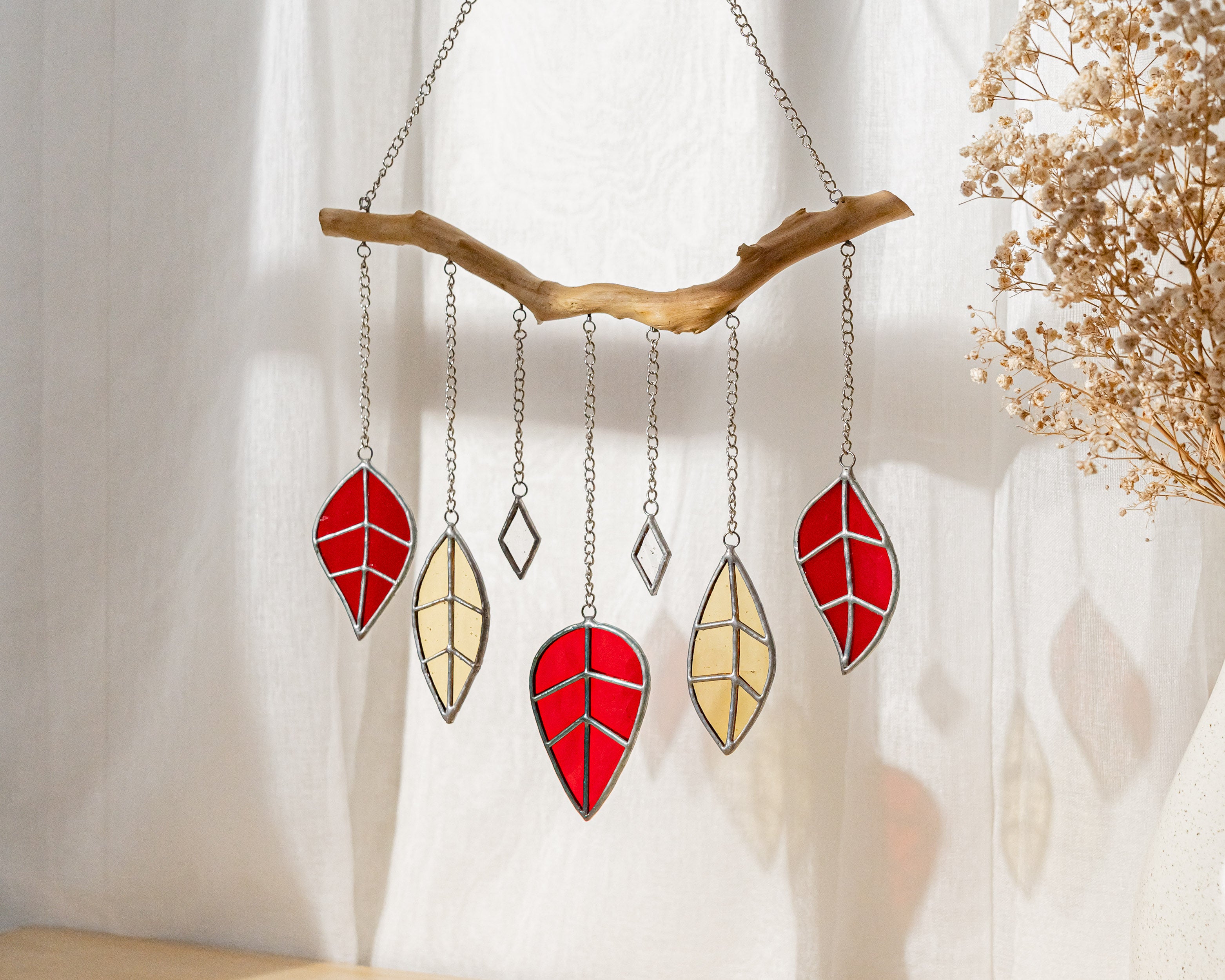 Leaves Glass Art or Modern Suncatcher for Nature Inspired Home Decor