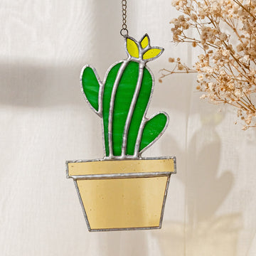 Cactus Stained Glass, Stained glass suncatcher and art F51