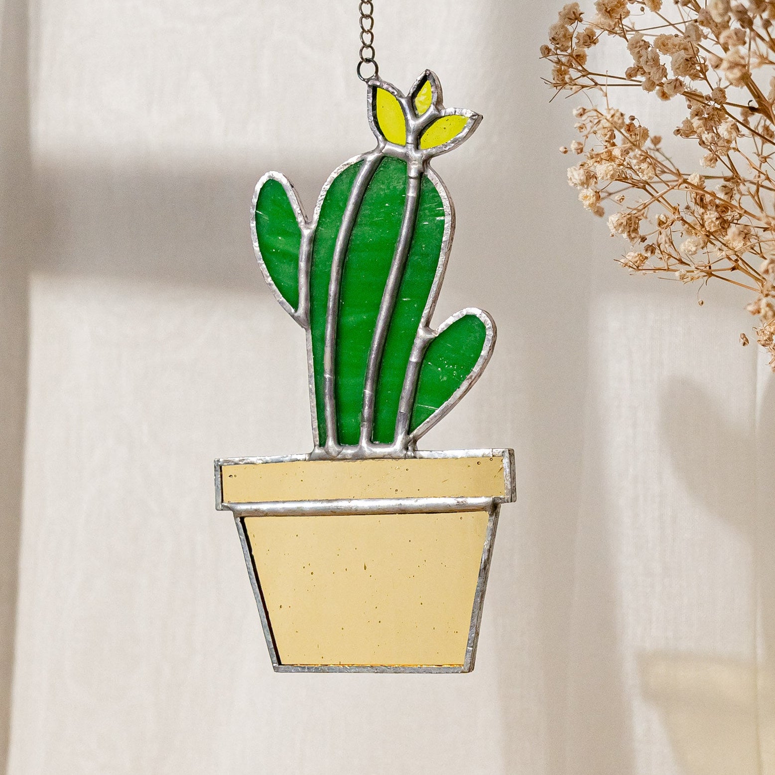 Cactus Stained Glass for Minimalist glass art, decor F51