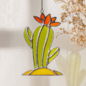 Cactus Stained Glass, Boho wall hanging and glass art F51