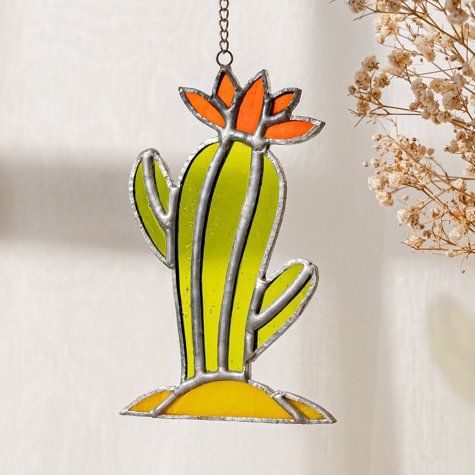 Cactus Stained Glass for Minimalist glass art, decor F51