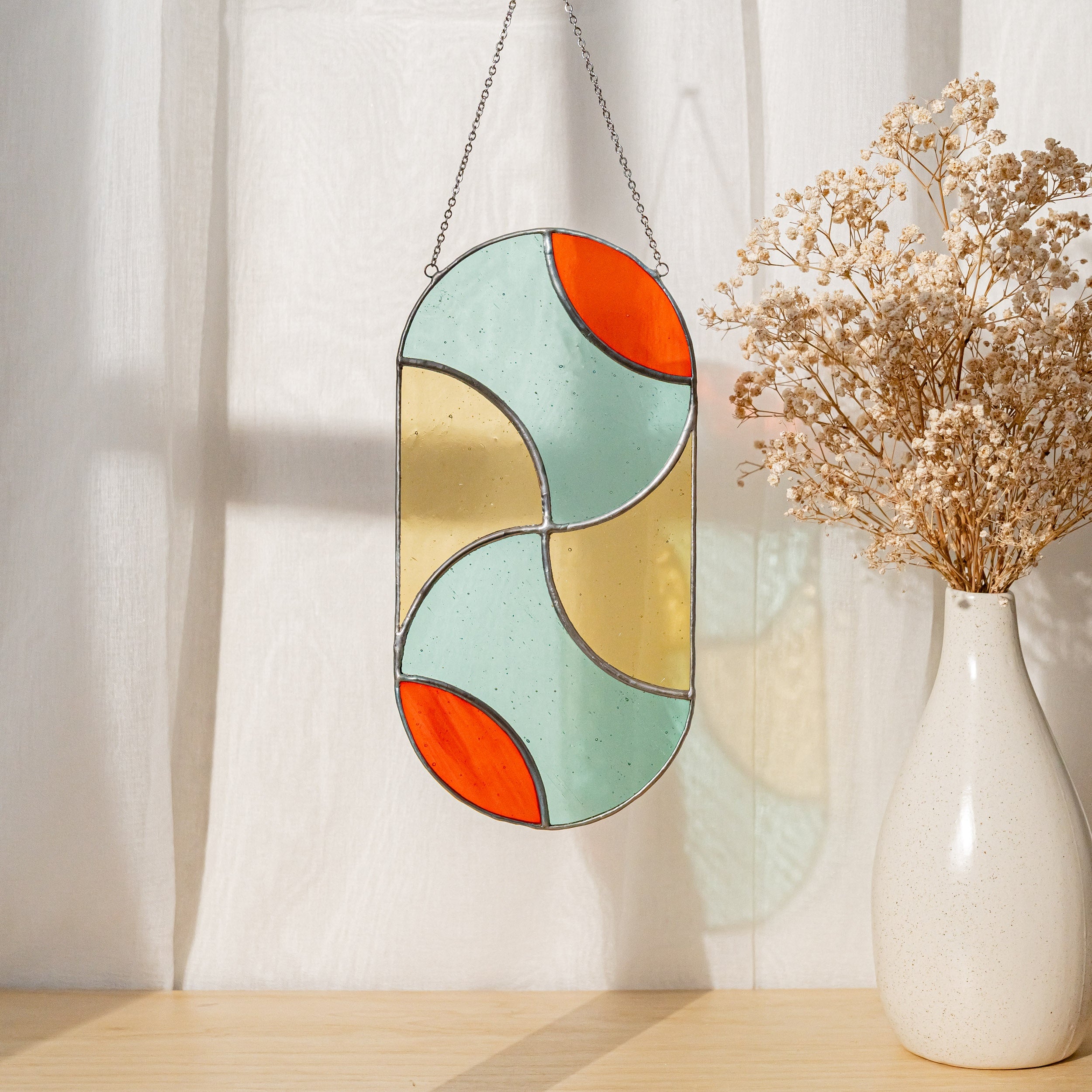 Modern Geometric Glass Suncatcher for Stylish Window Decor