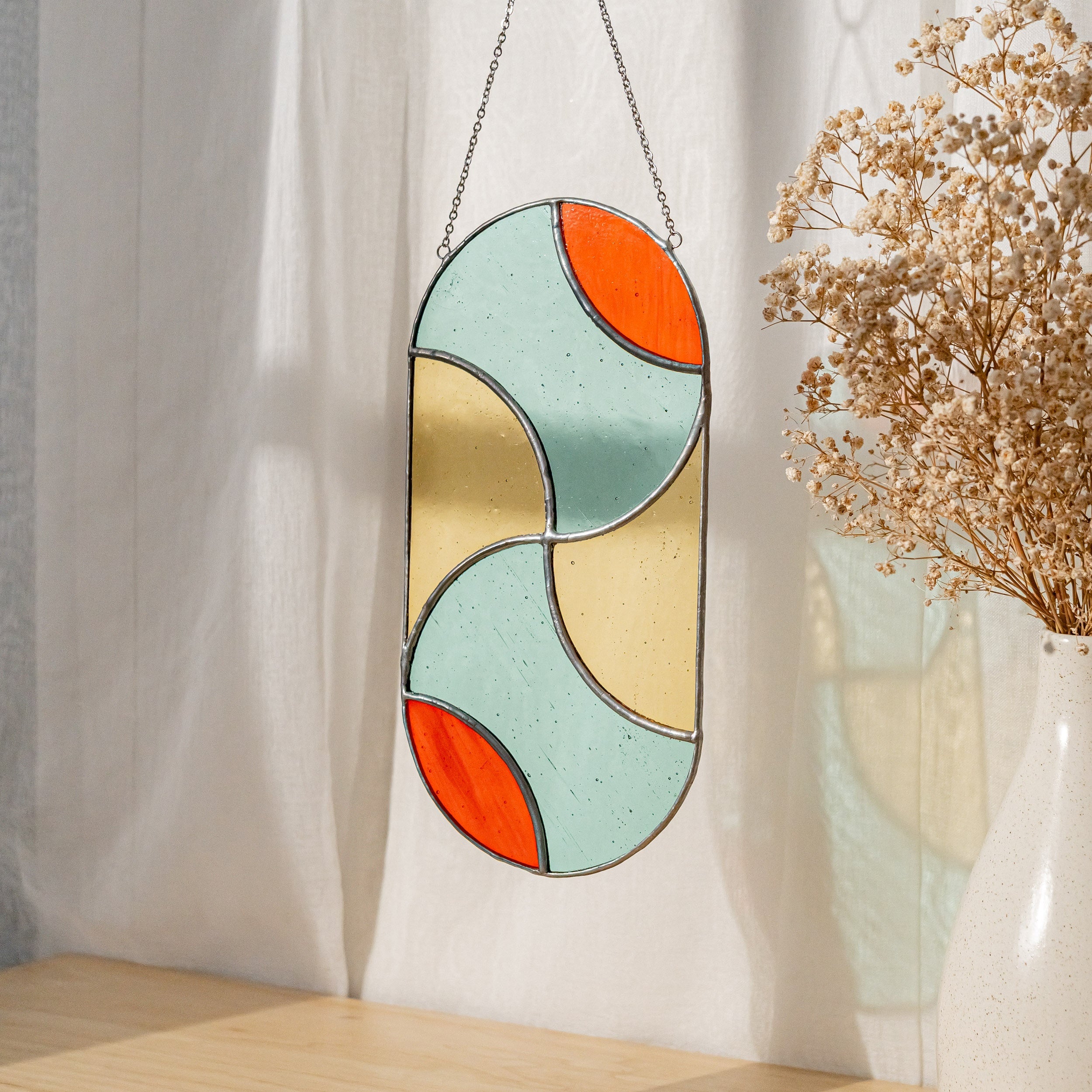 Modern Geometric Glass Suncatcher for Stylish Window Decor