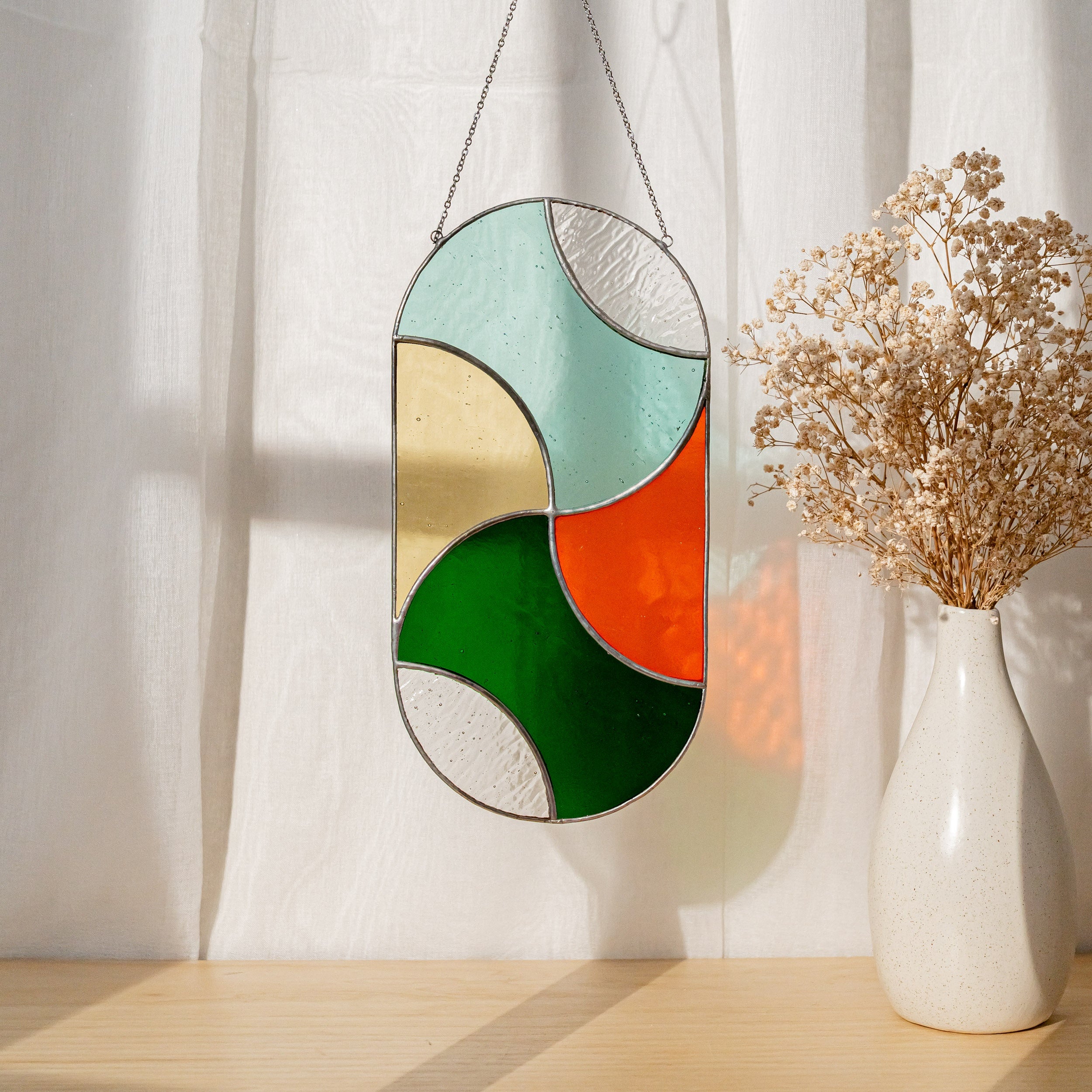 Modern Geometric Glass Suncatcher for Stylish Window Decor