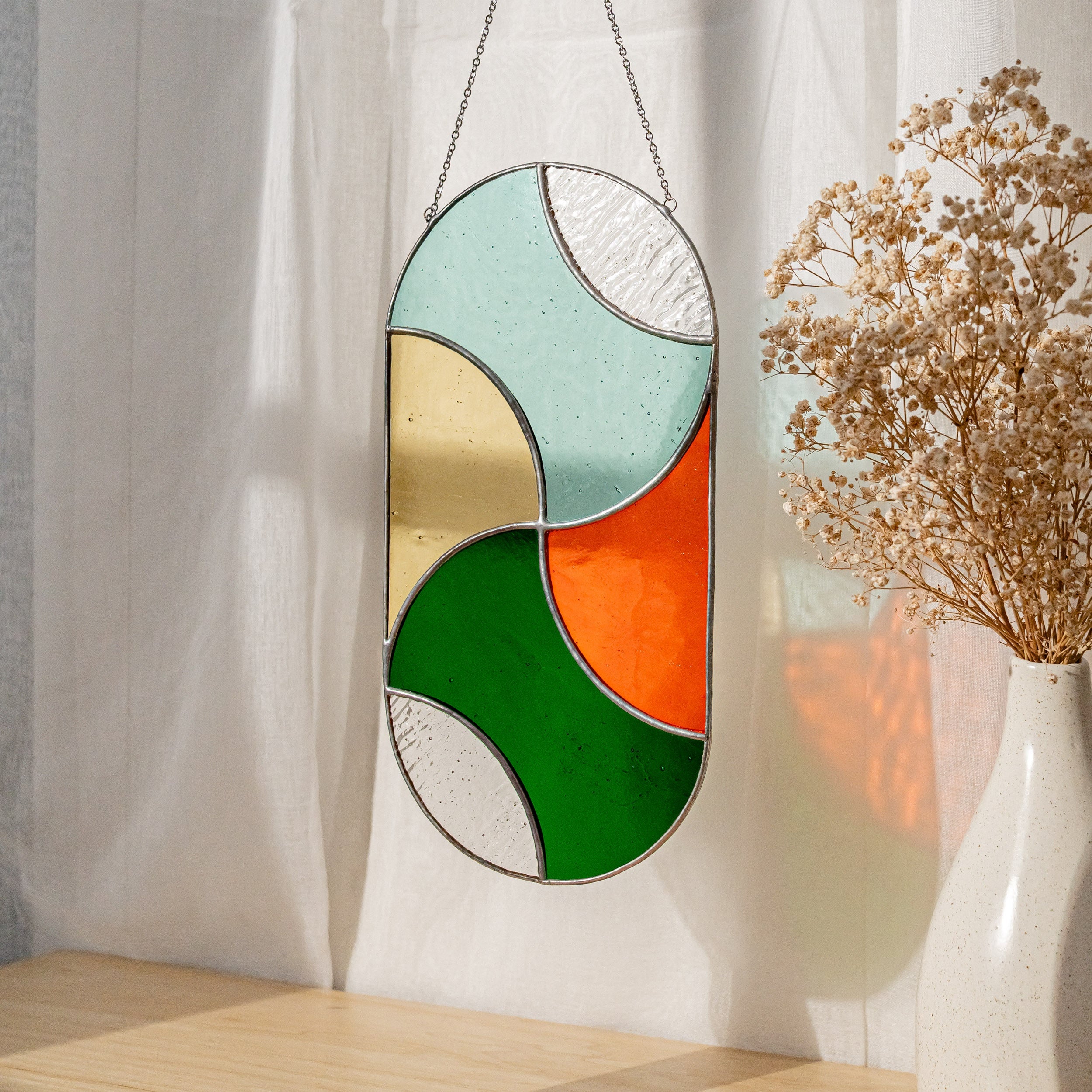 Modern Geometric Glass Suncatcher for Stylish Window Decor