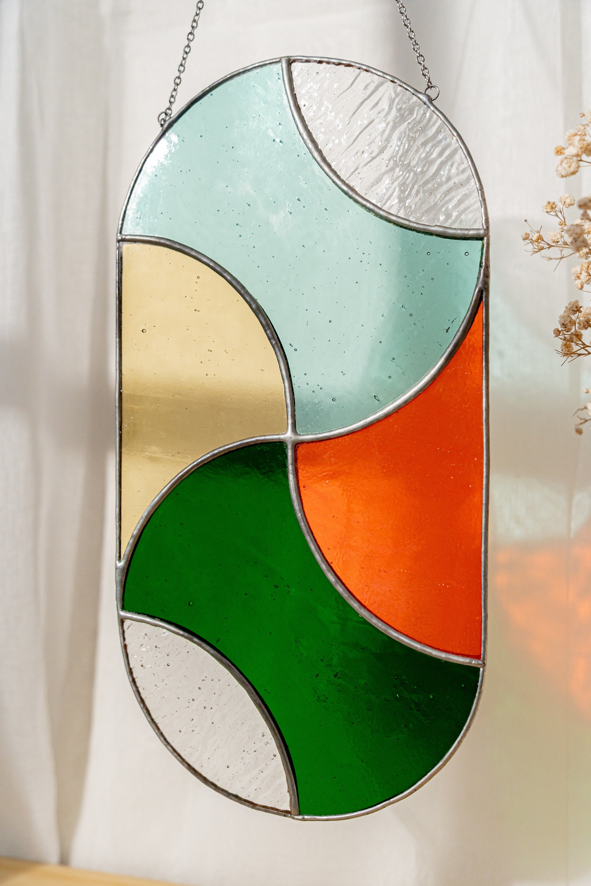 Modern Geometric Glass Suncatcher for Stylish Window Decor