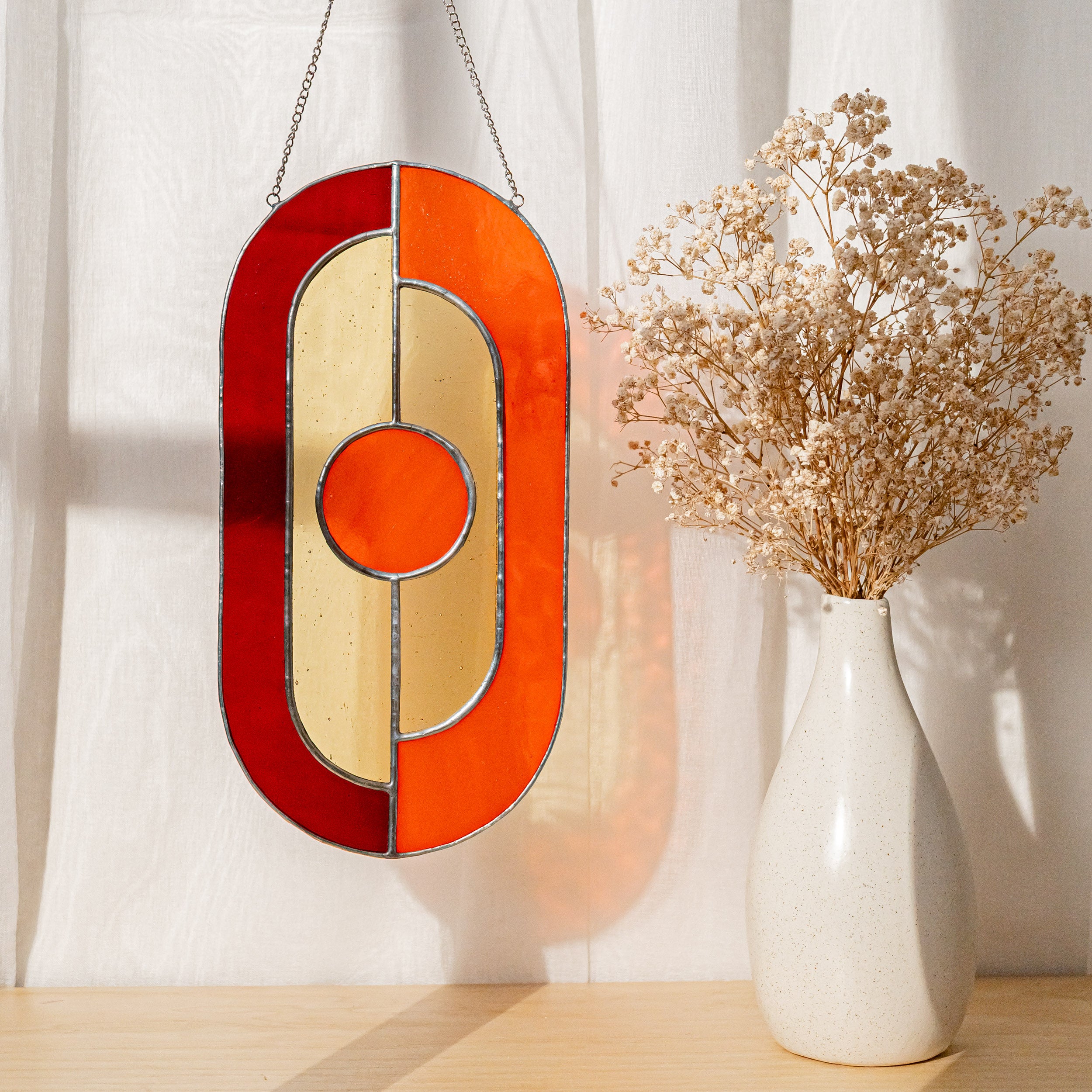 Modern Geometric Glass Suncatcher for Stylish Window Decor