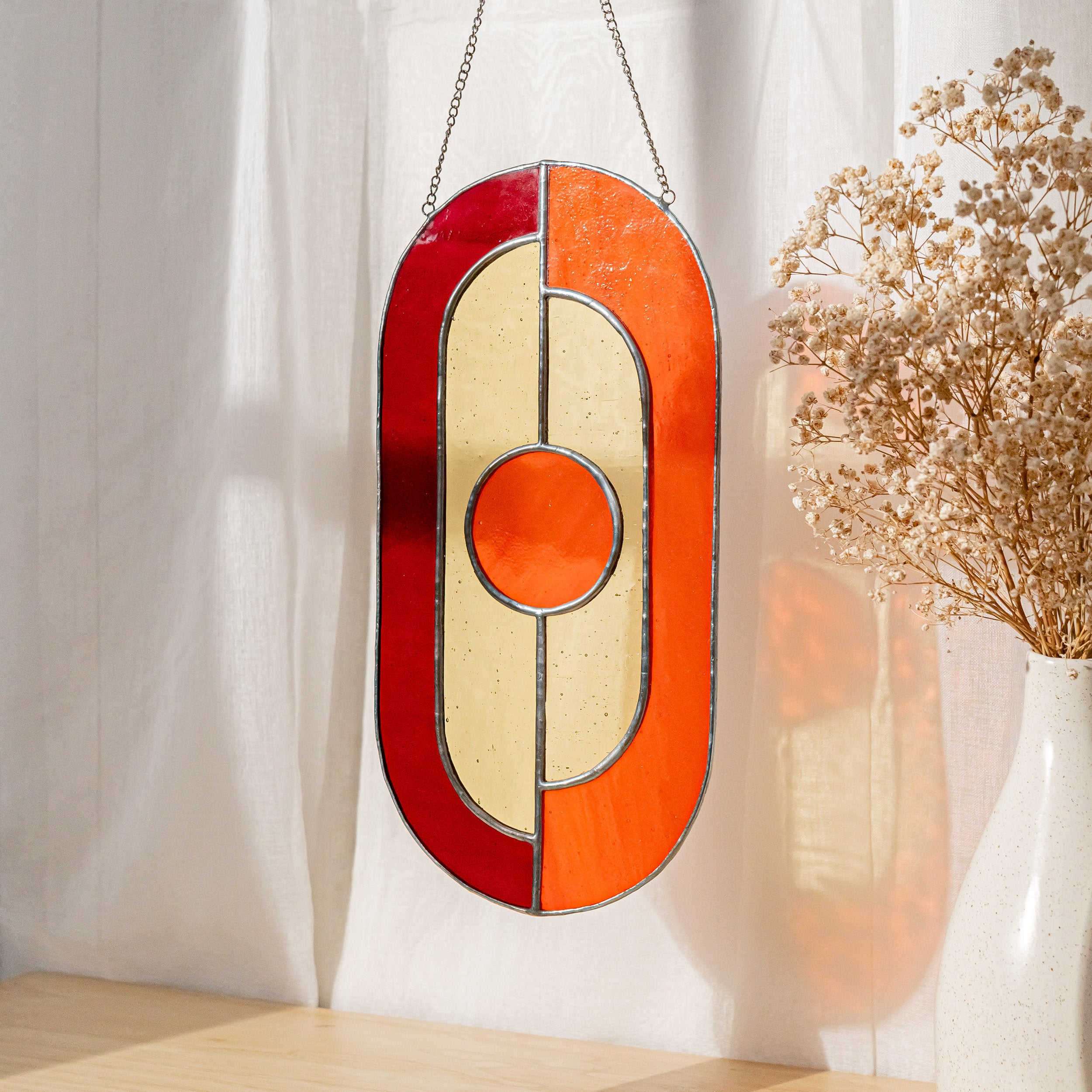 Contemporary Geometric Glass Art for Window Decor