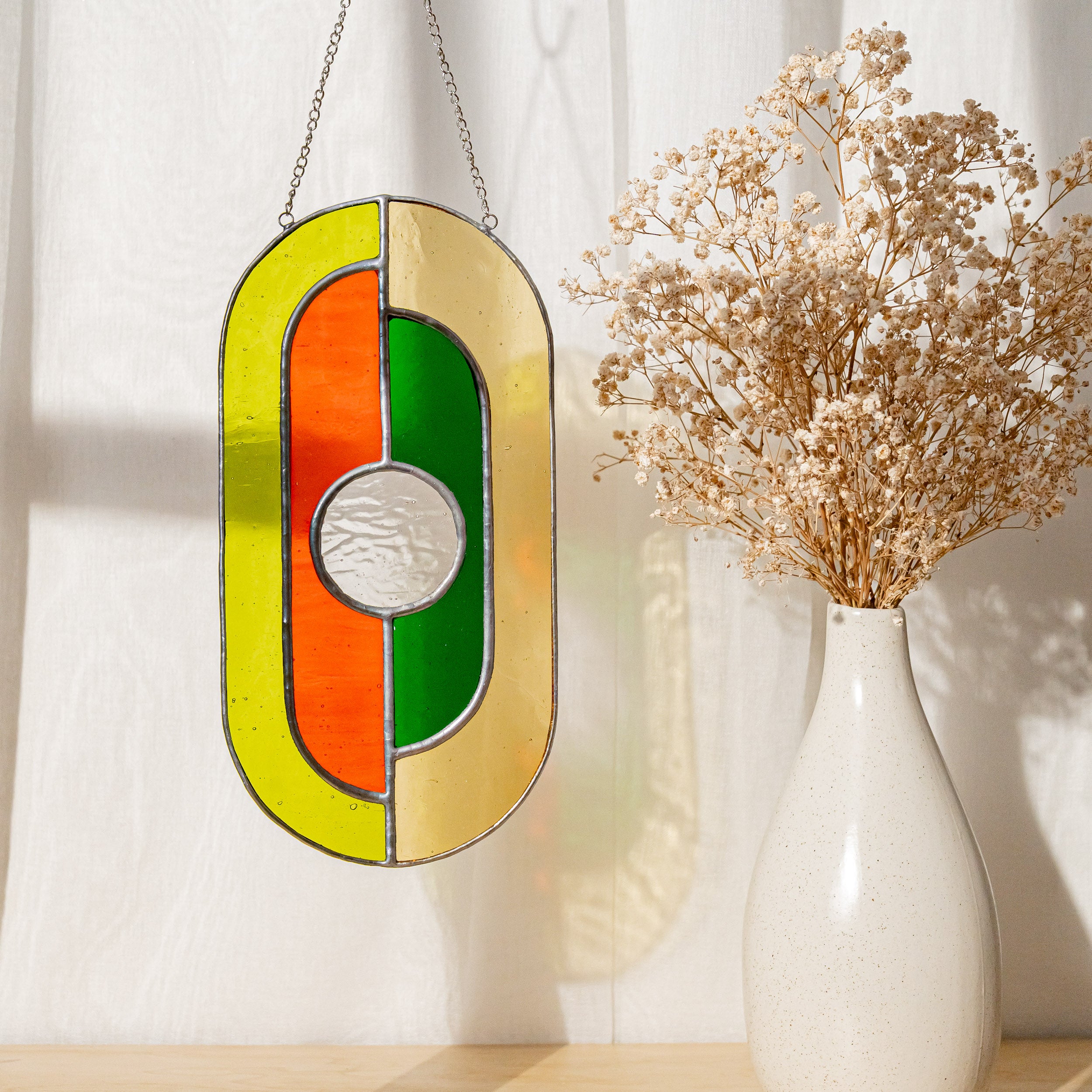 Modern Geometric Glass Suncatcher for Window Art