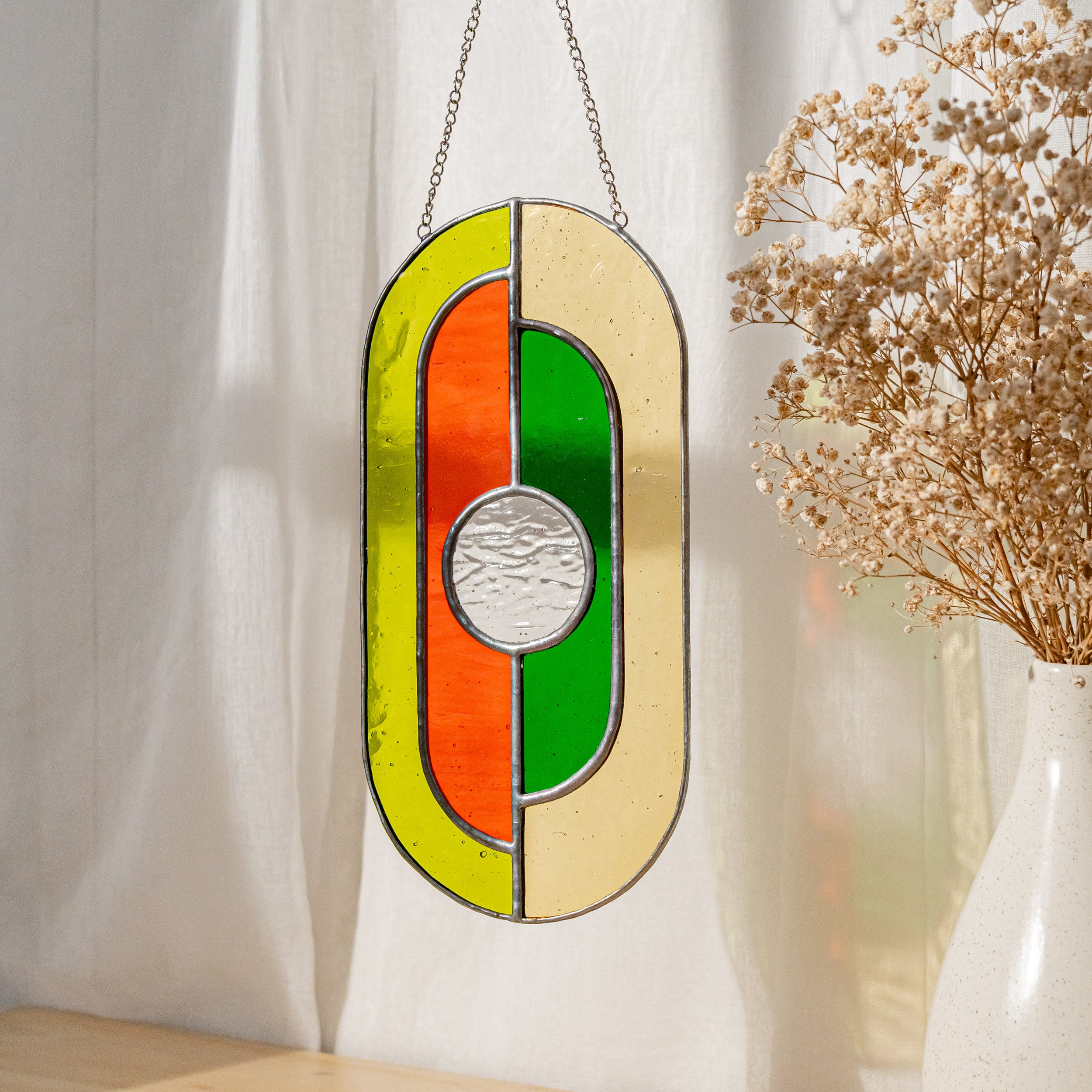 Contemporary Geometric Glass Art for Window Decor