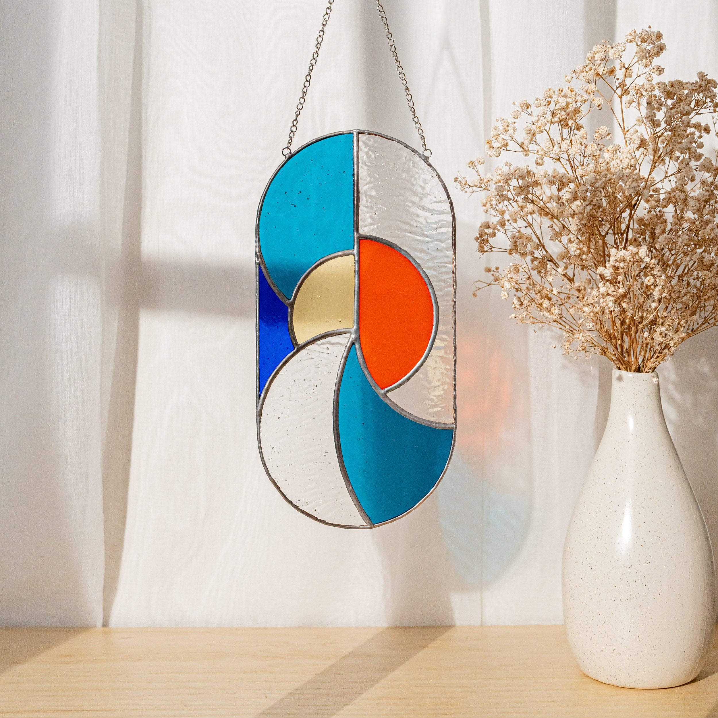 Geometric Glass Suncatcher for Modern Window Accents