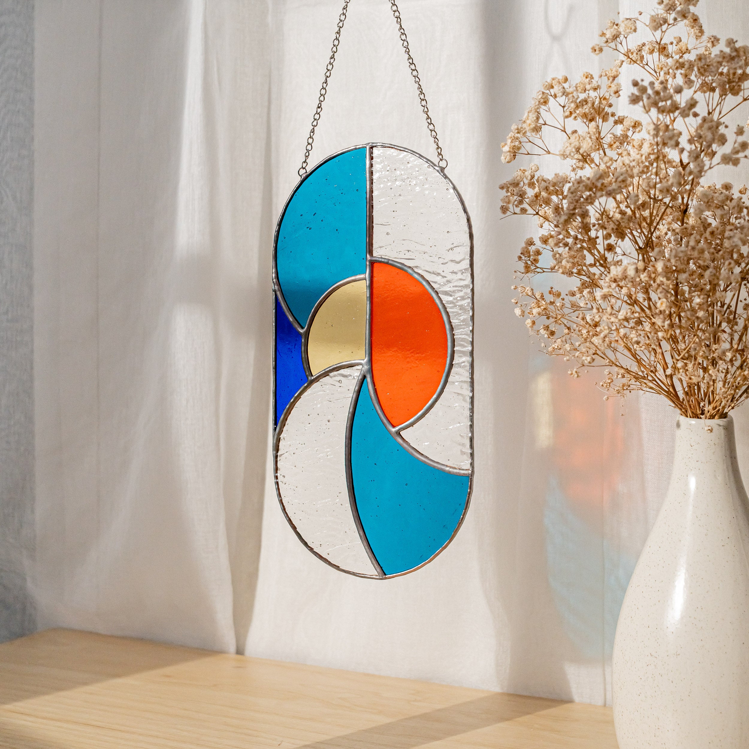 Modern Geometric Glass Suncatcher for Stylish Window Accents