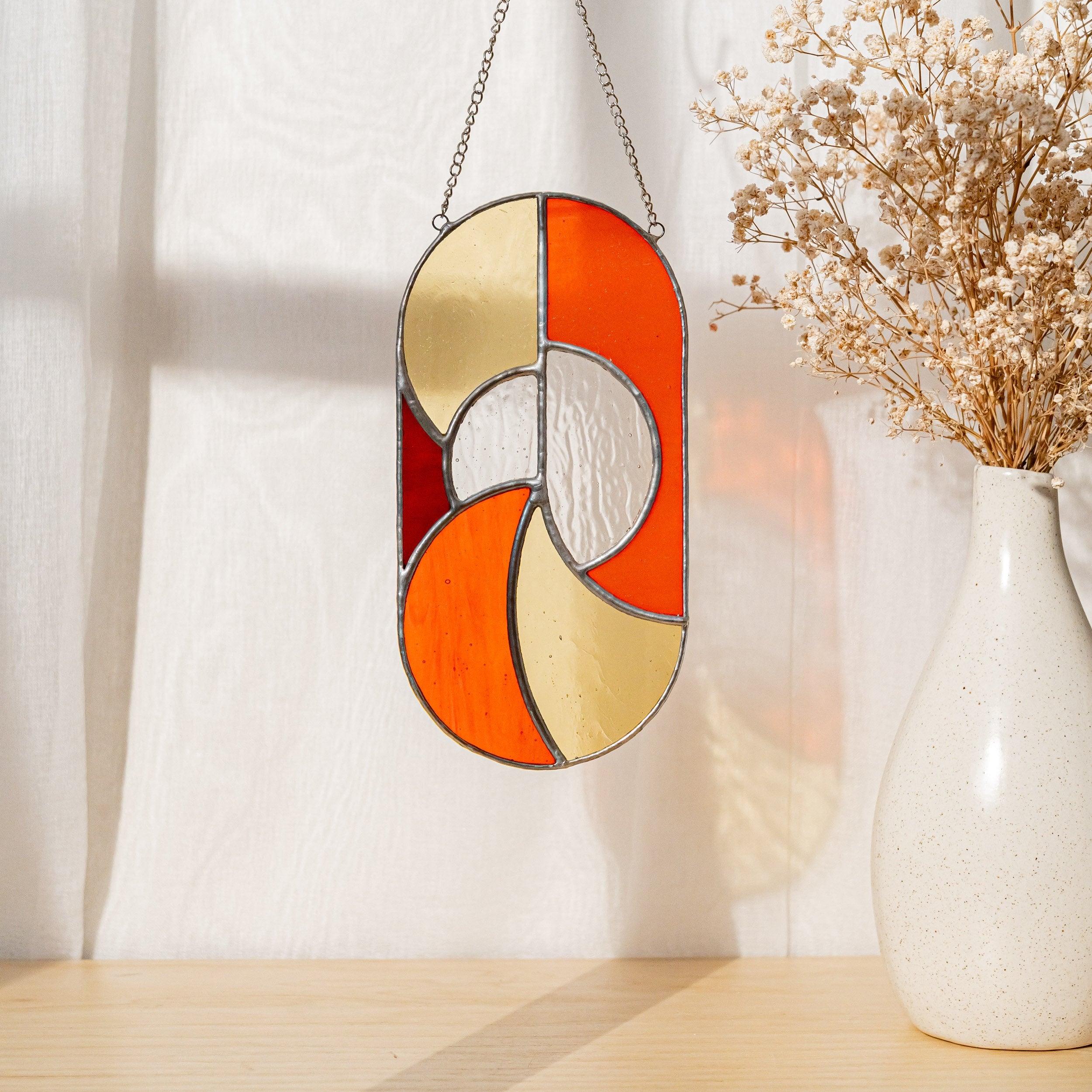 Modern Geometric Glass Suncatcher for Window Art