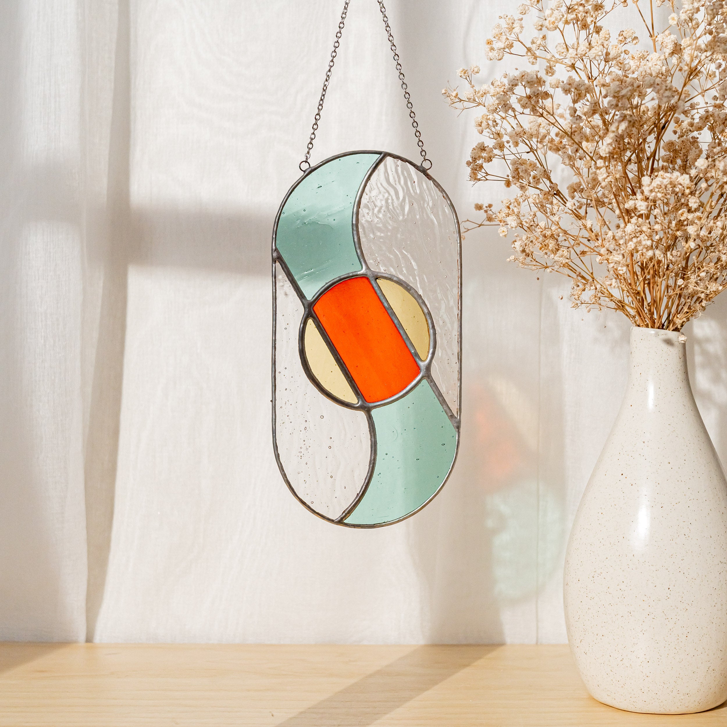 Modern Geometric Glass Suncatcher for Stylish Window Decor