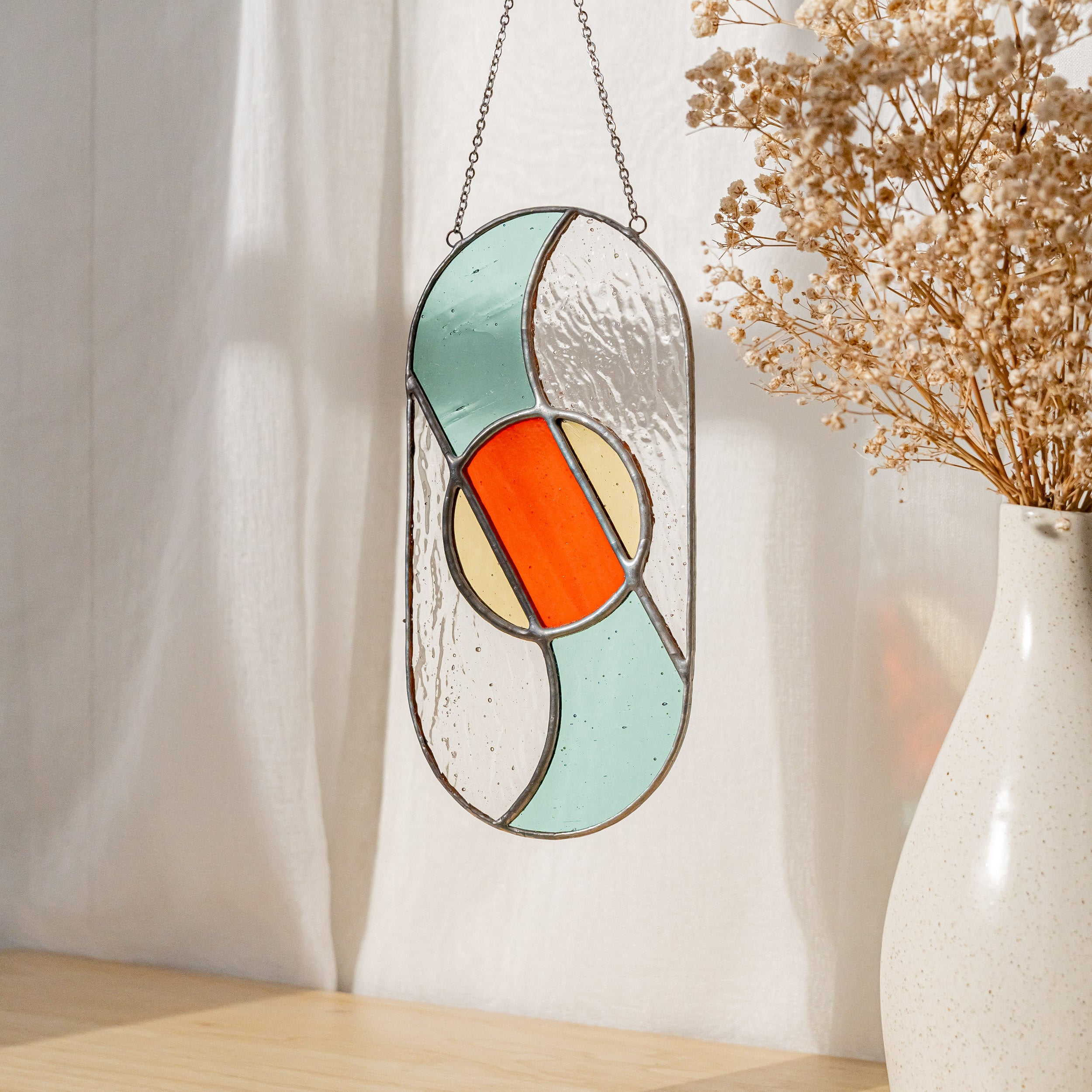 Modern Geometric Glass Suncatcher for Stylish Window Decor