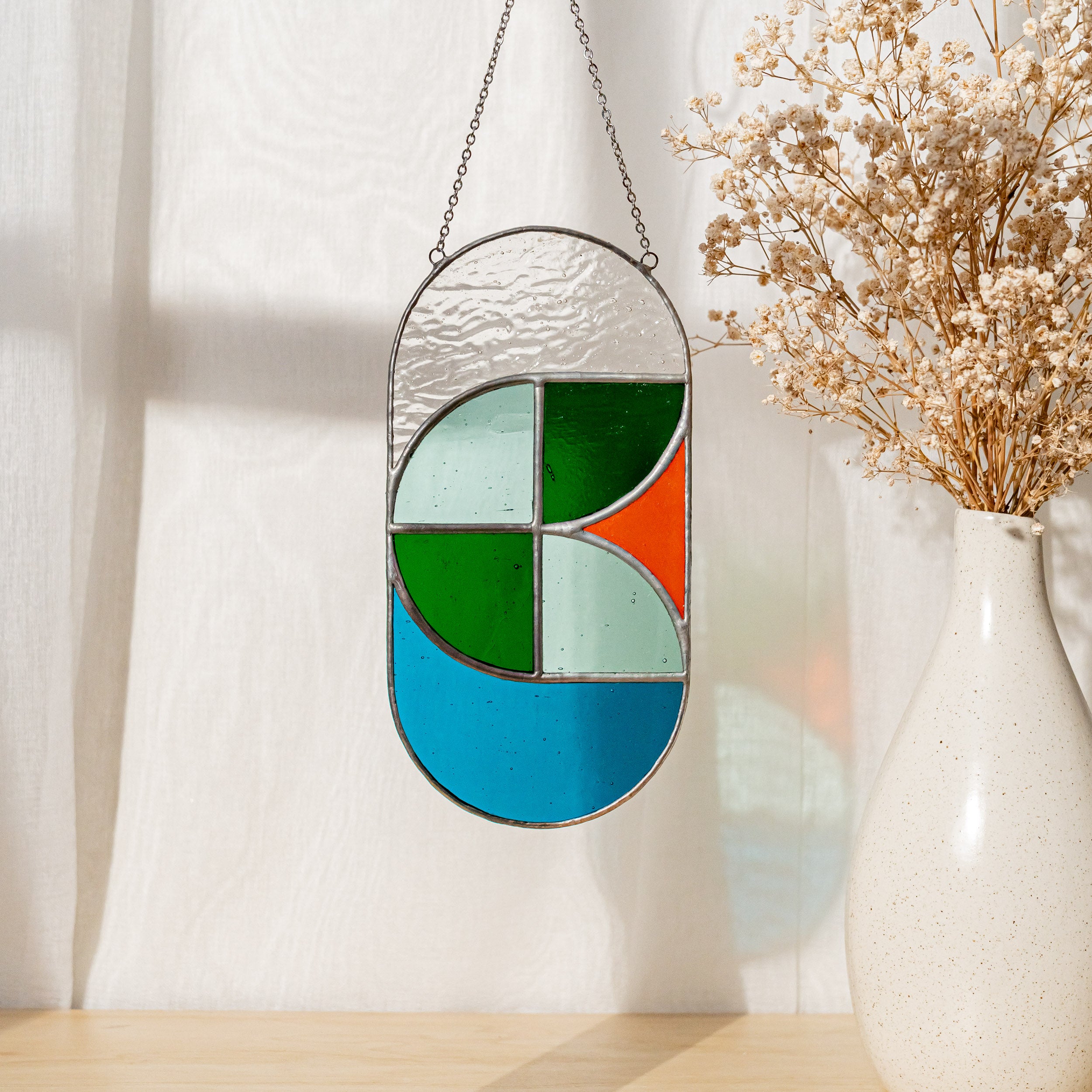 Modern Geometric Glass Suncatcher for Stylish Window Accents