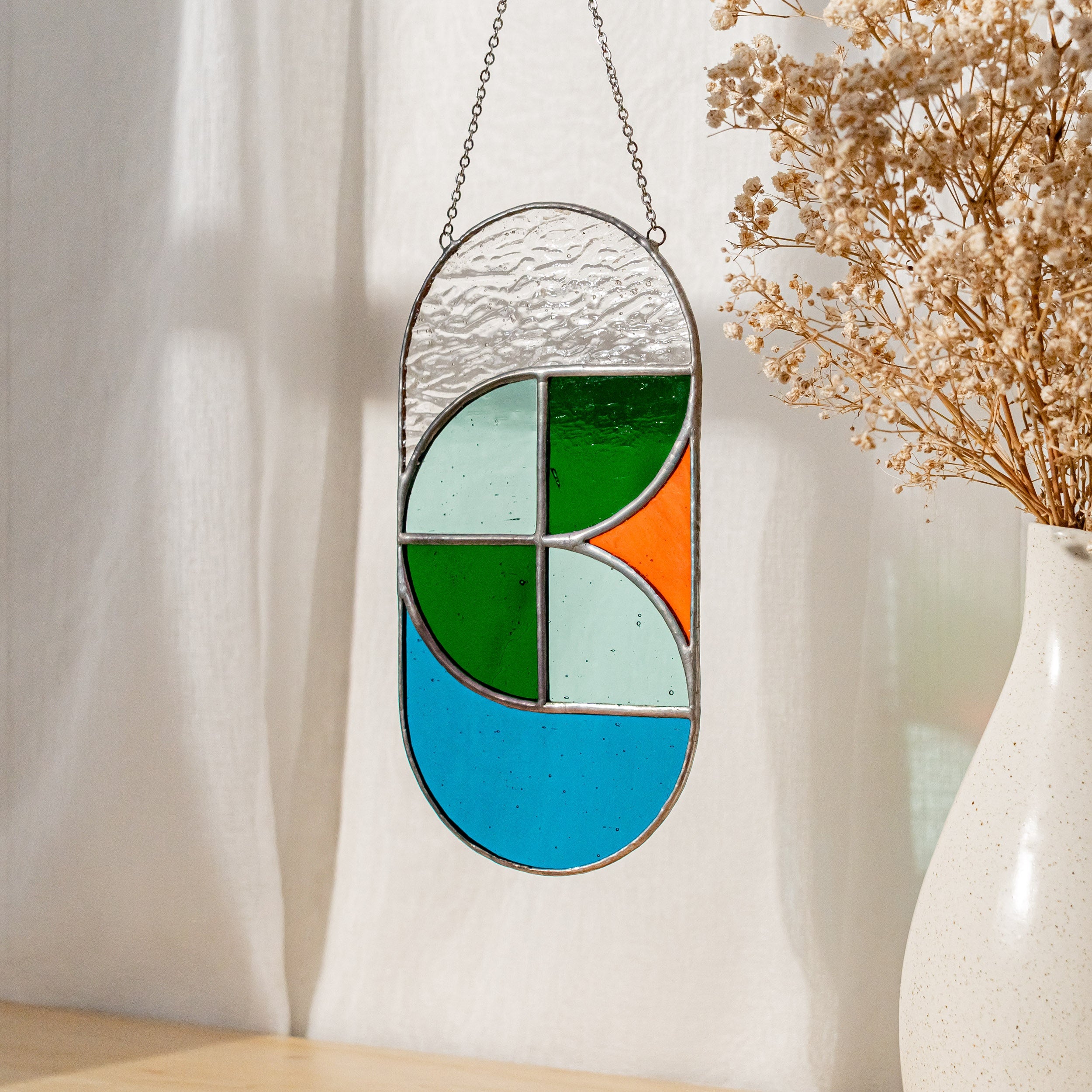 Modern Geometric Glass Suncatcher for Stylish Window Accents