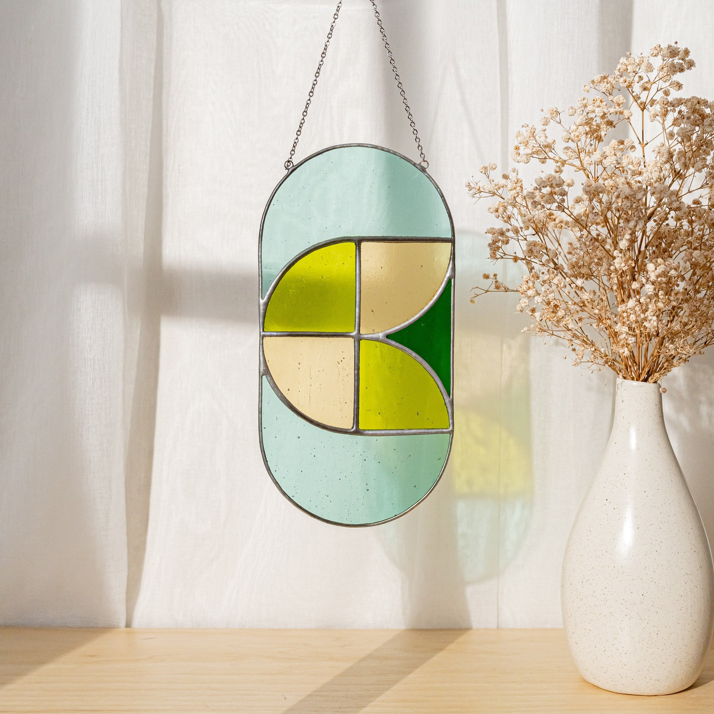 Modern Geometric Glass Suncatcher for Window Art