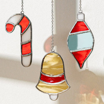 Stained Glass Christmas Ornaments, Whimsical holiday decor and art F90