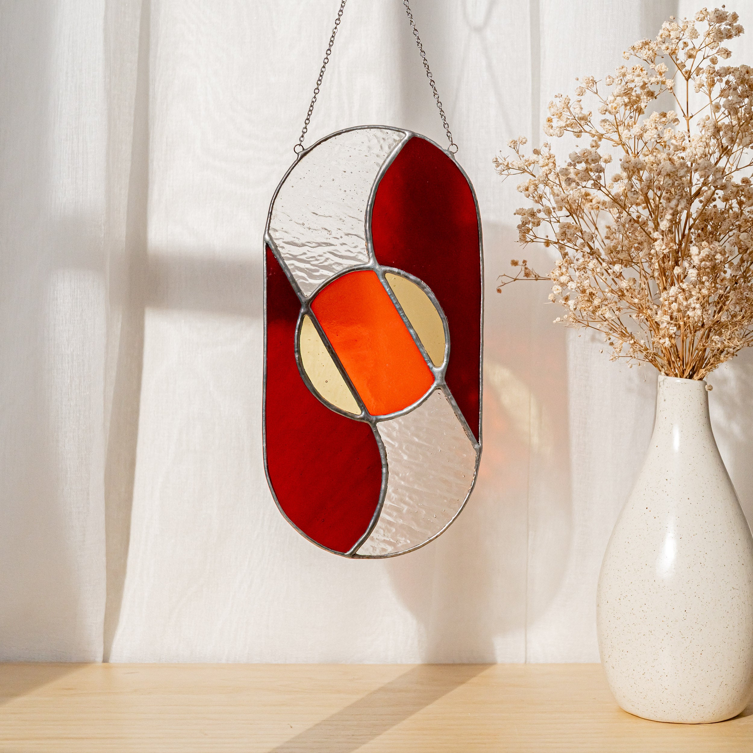 Modern Geometric Glass Suncatcher for Stylish Window Decor