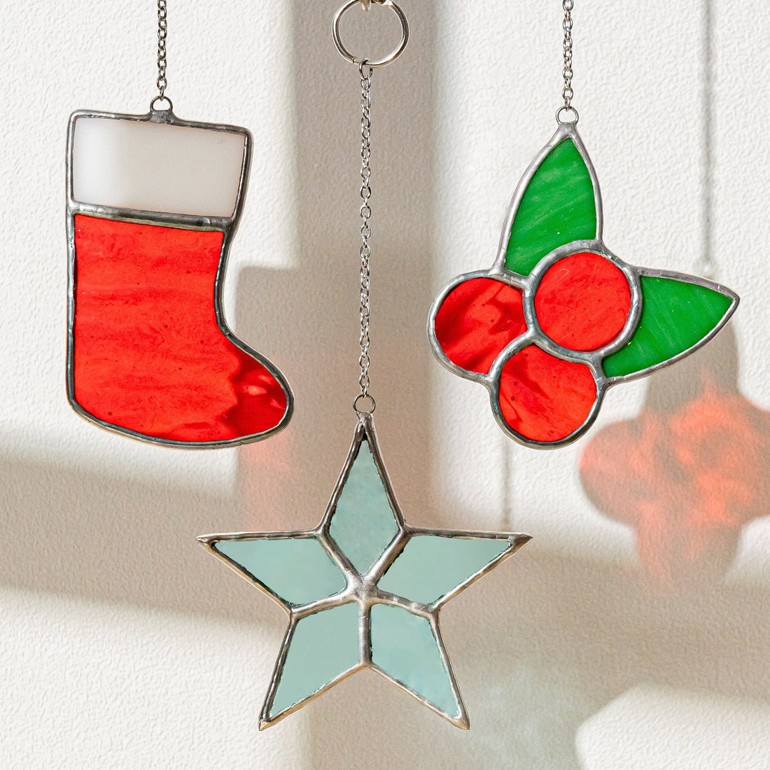 Stained Glass Christmas Ornaments, Whimsical holiday decor and art F90