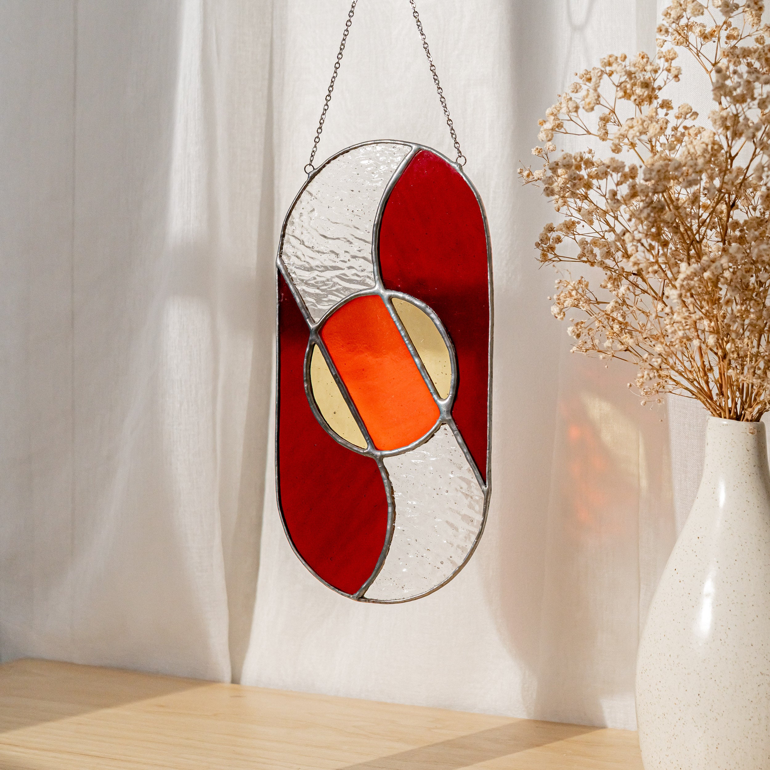 Modern Geometric Glass Suncatcher for Stylish Window Decor