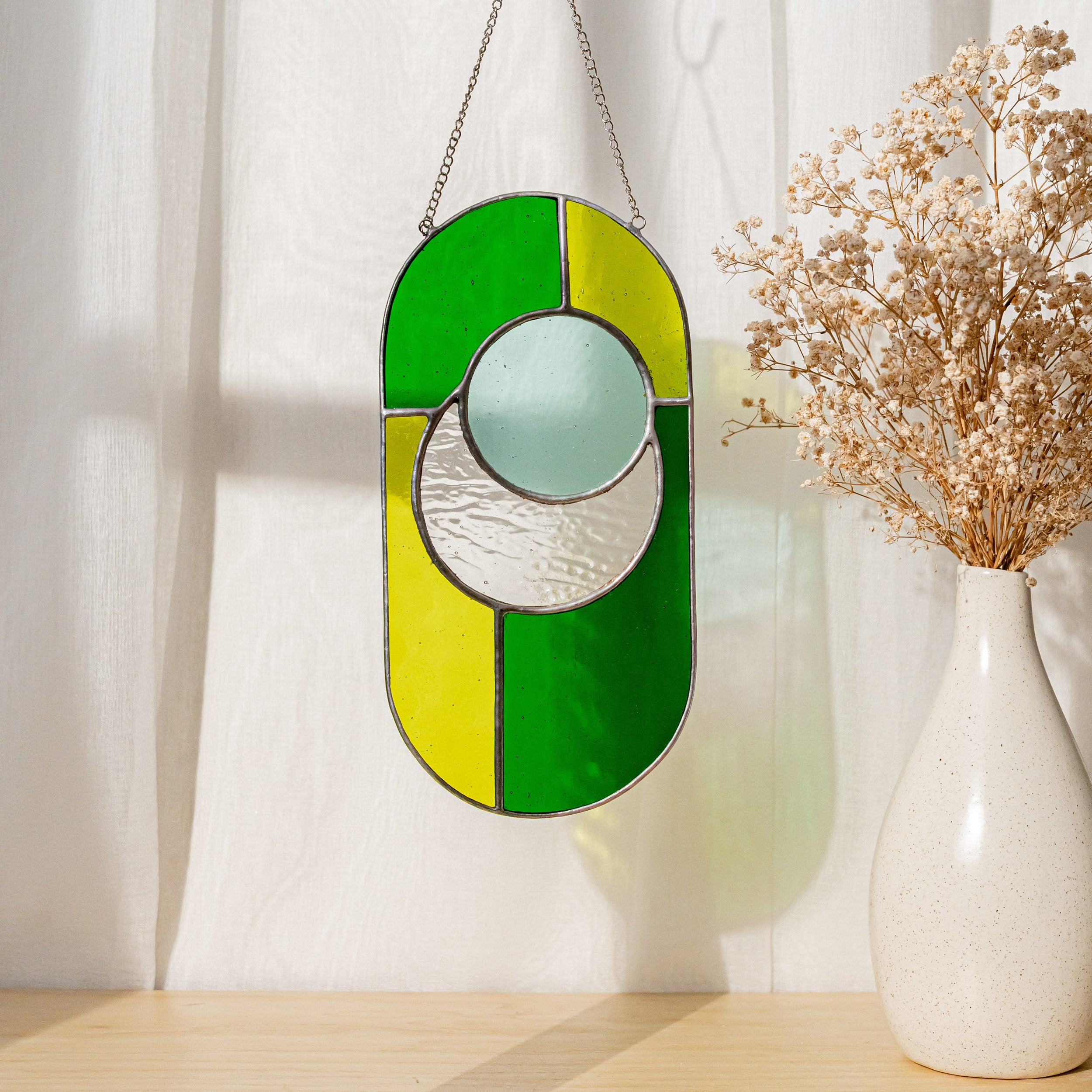 Modern Geometric Glass Suncatcher for Stylish Window Accents