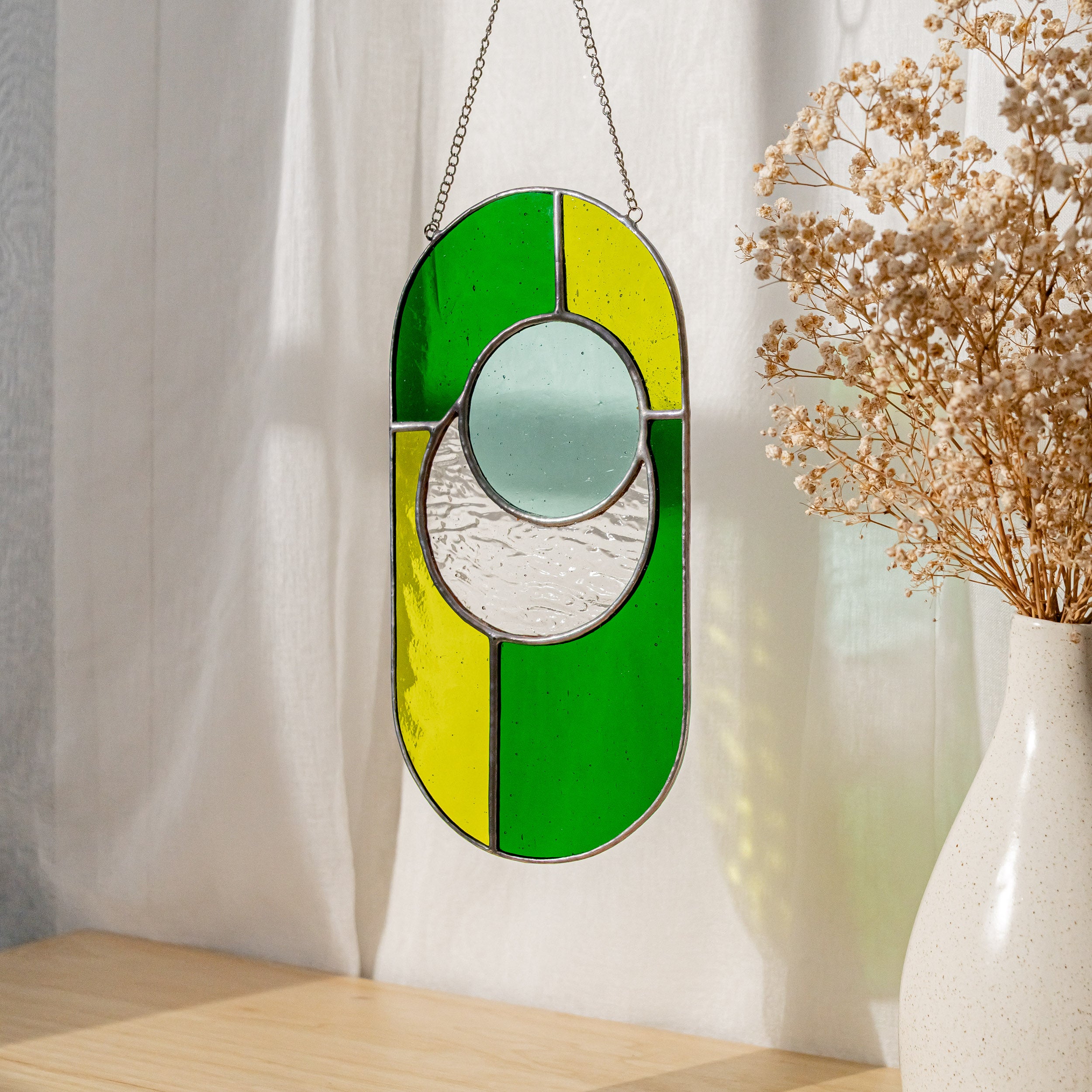 Modern Geometric Glass Suncatcher for Stylish Window Accents