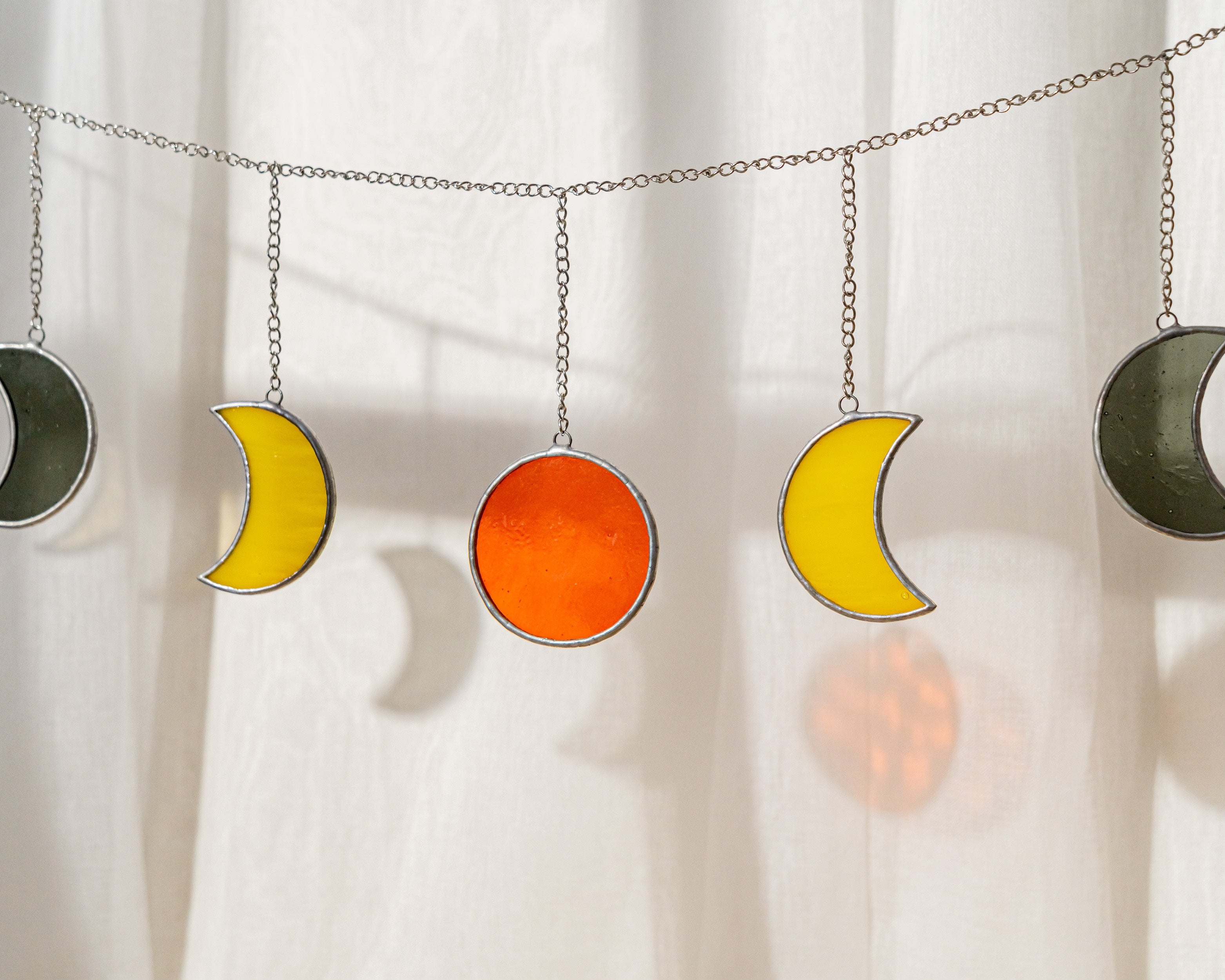 Moon Phase Stained Glass Garland for Boho Inspired Wall Art