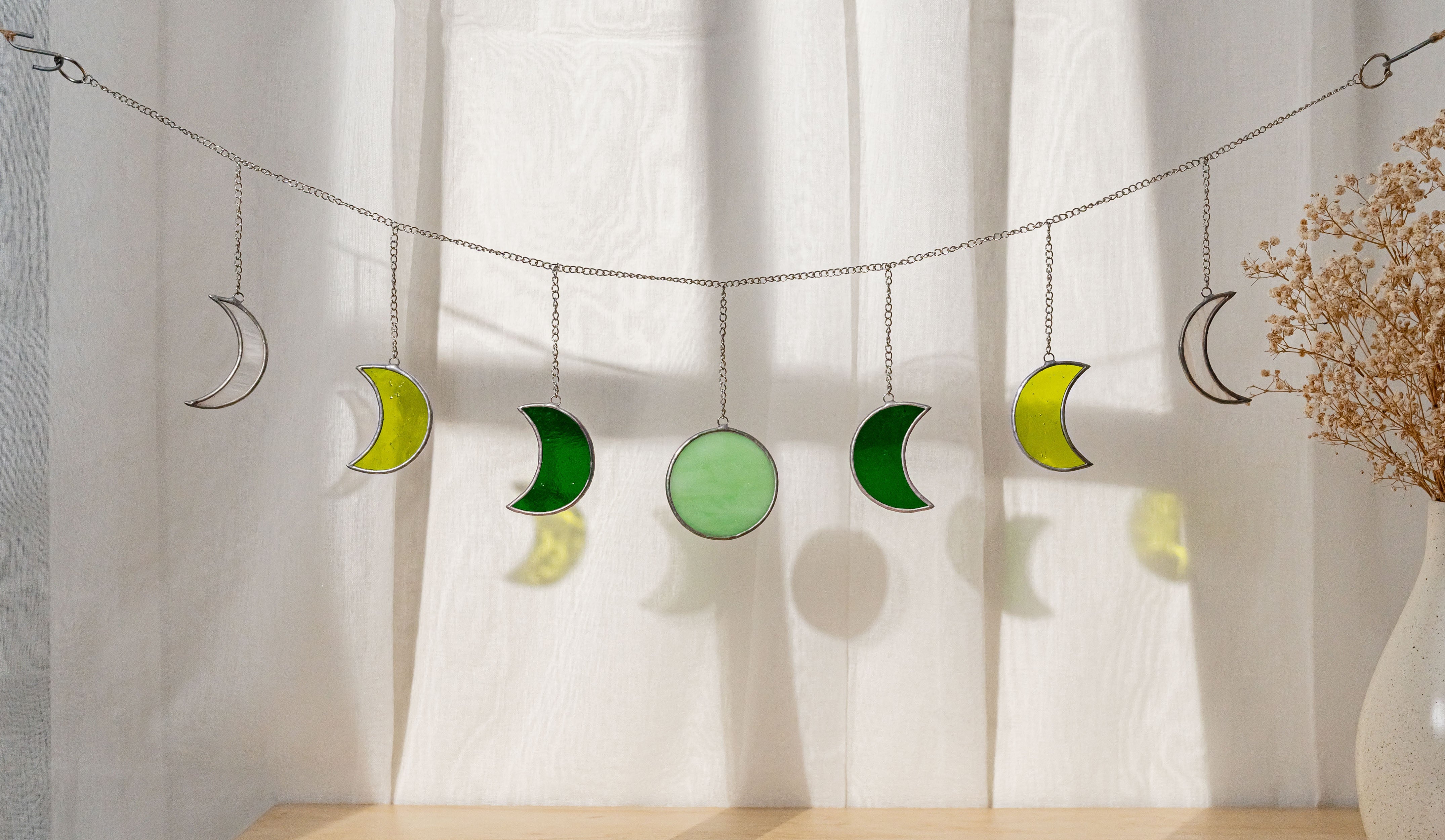 Moon Phase Stained Glass Garland for Boho Inspired Wall Art