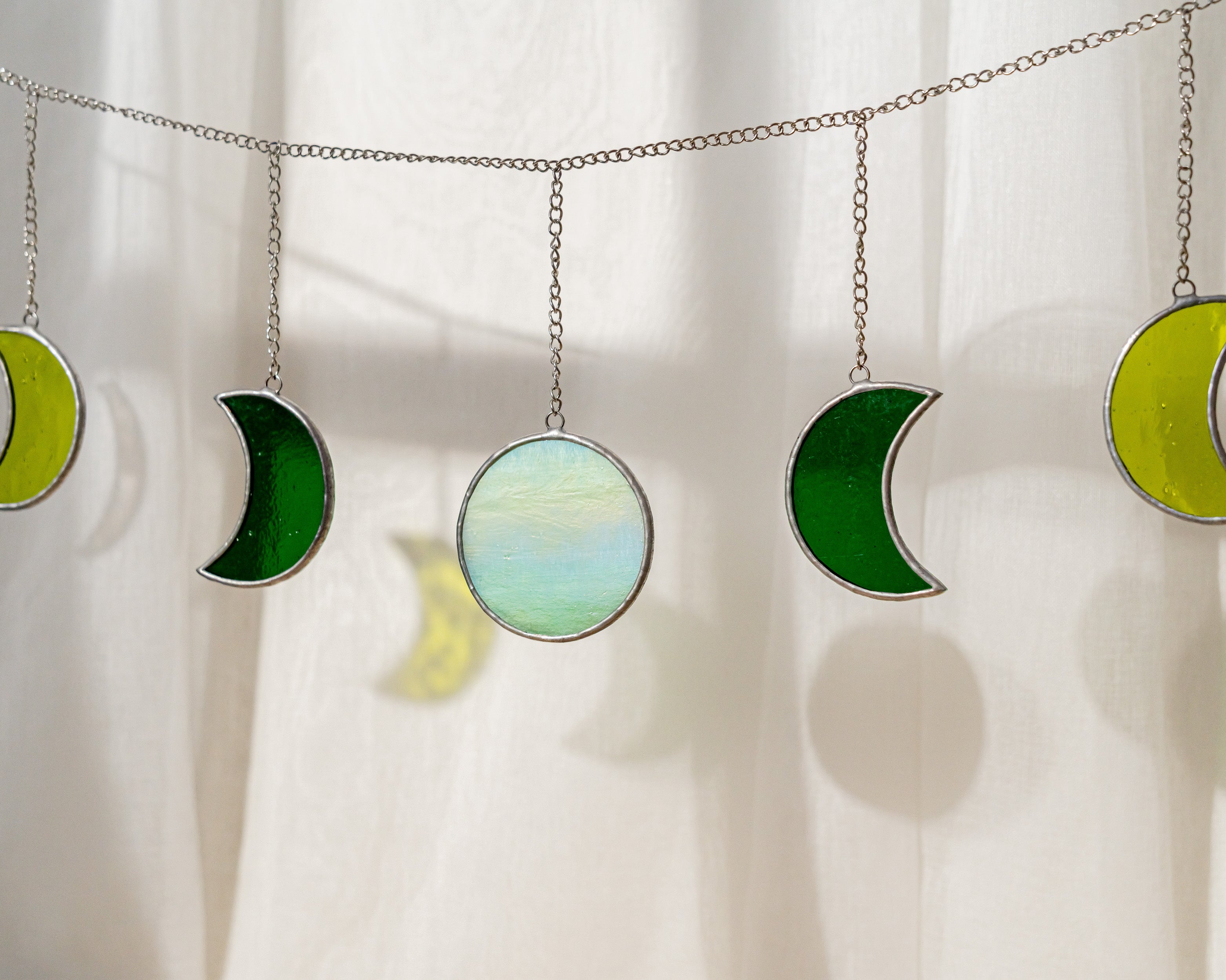 Moon Phase Stained Glass Garland for Boho Inspired Wall Art