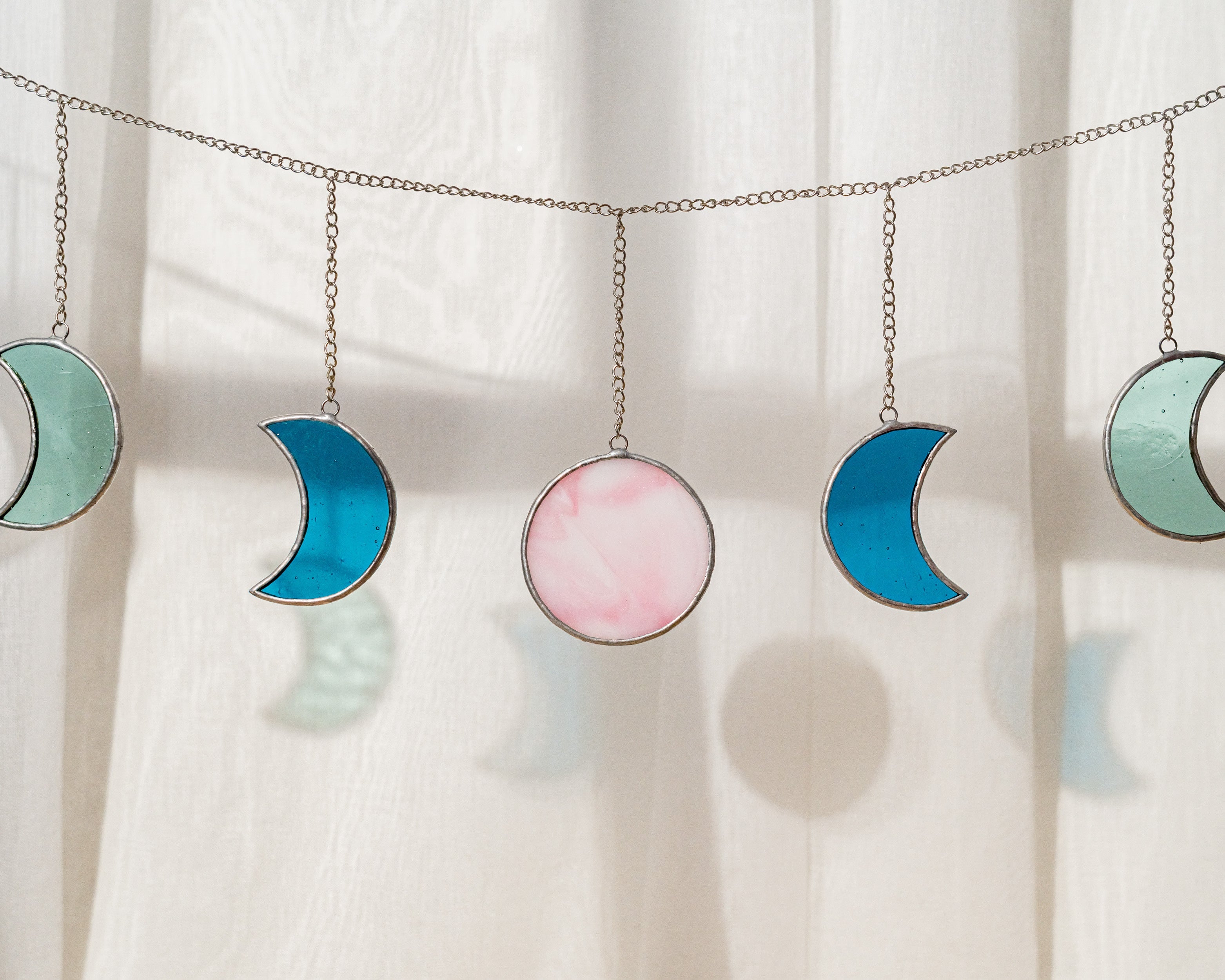 Boho Moon Phase Stained Glass Garland for Wall Decor