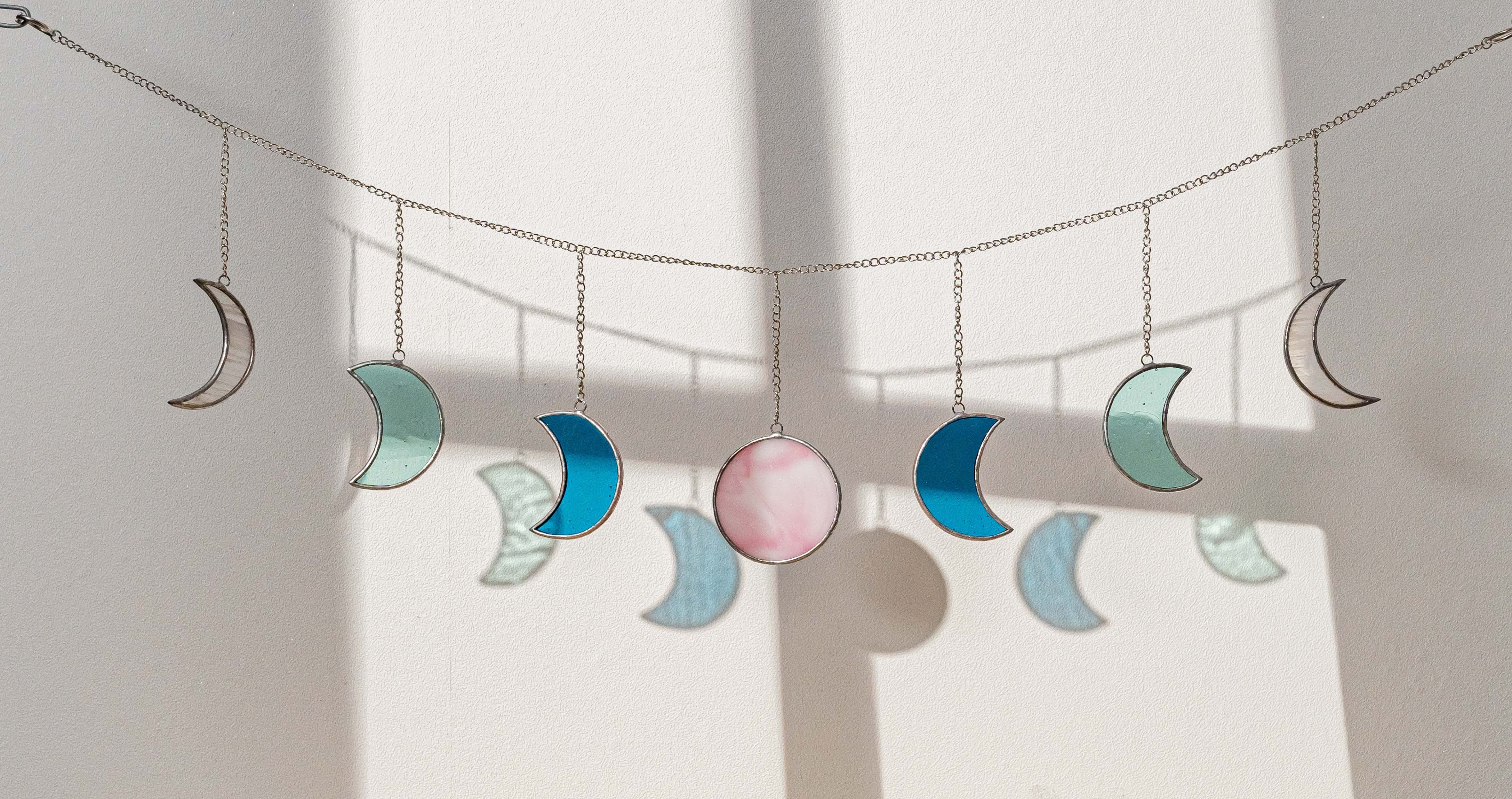 Moon Phase Stained Glass Garland for Boho Inspired Wall Art